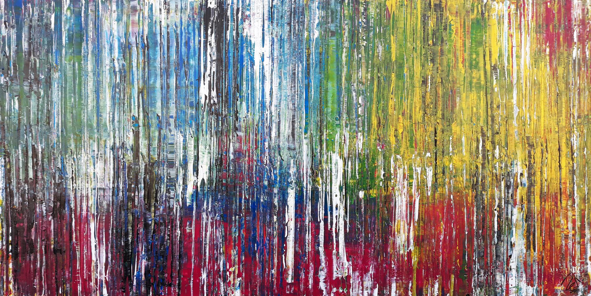 Abstraktes Acrylbild sehr bunt viele Farben Spachteltechnik Modern Art