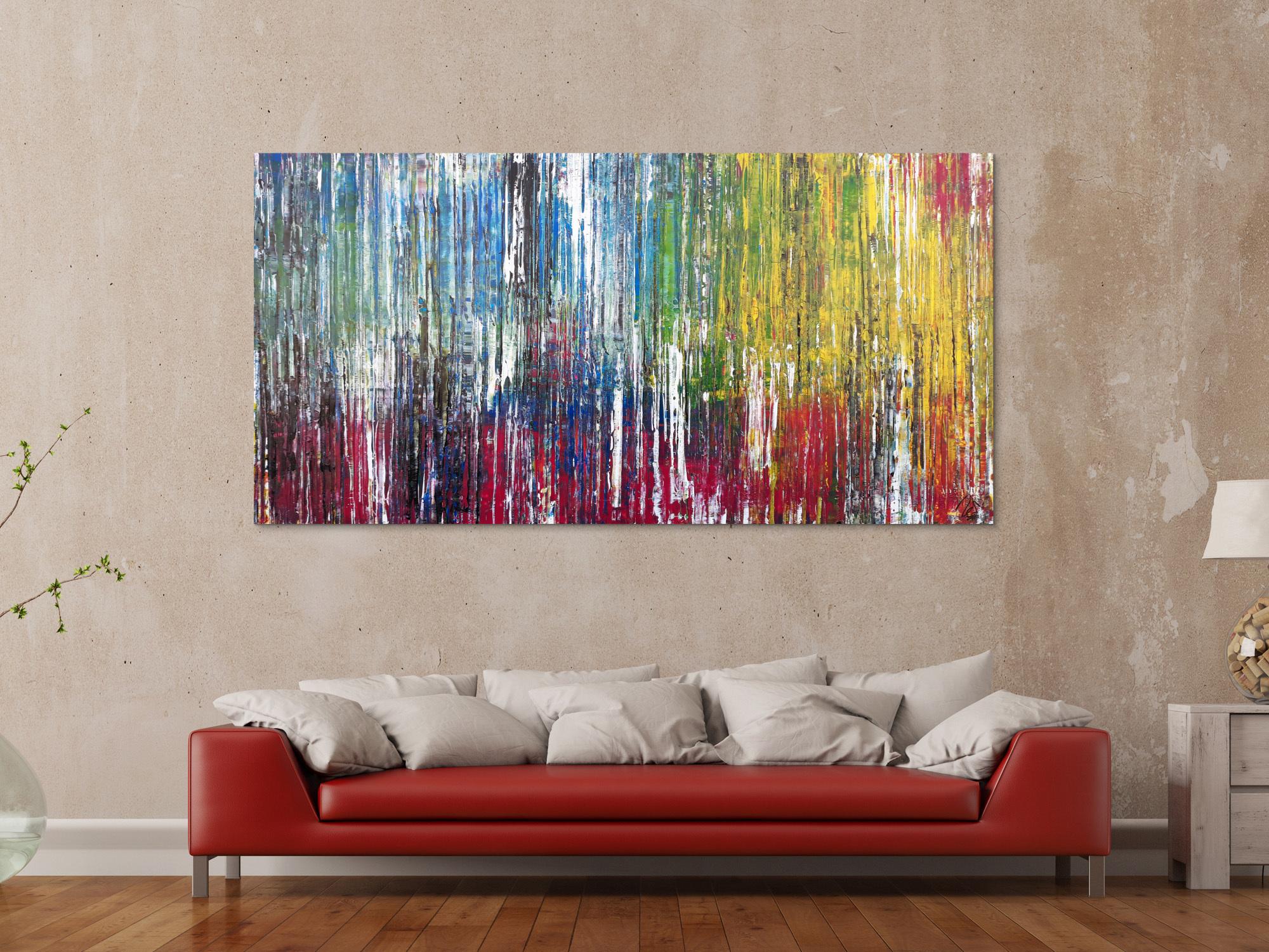 Abstraktes Acrylbild sehr bunt viele Farben Spachteltechnik Modern Art