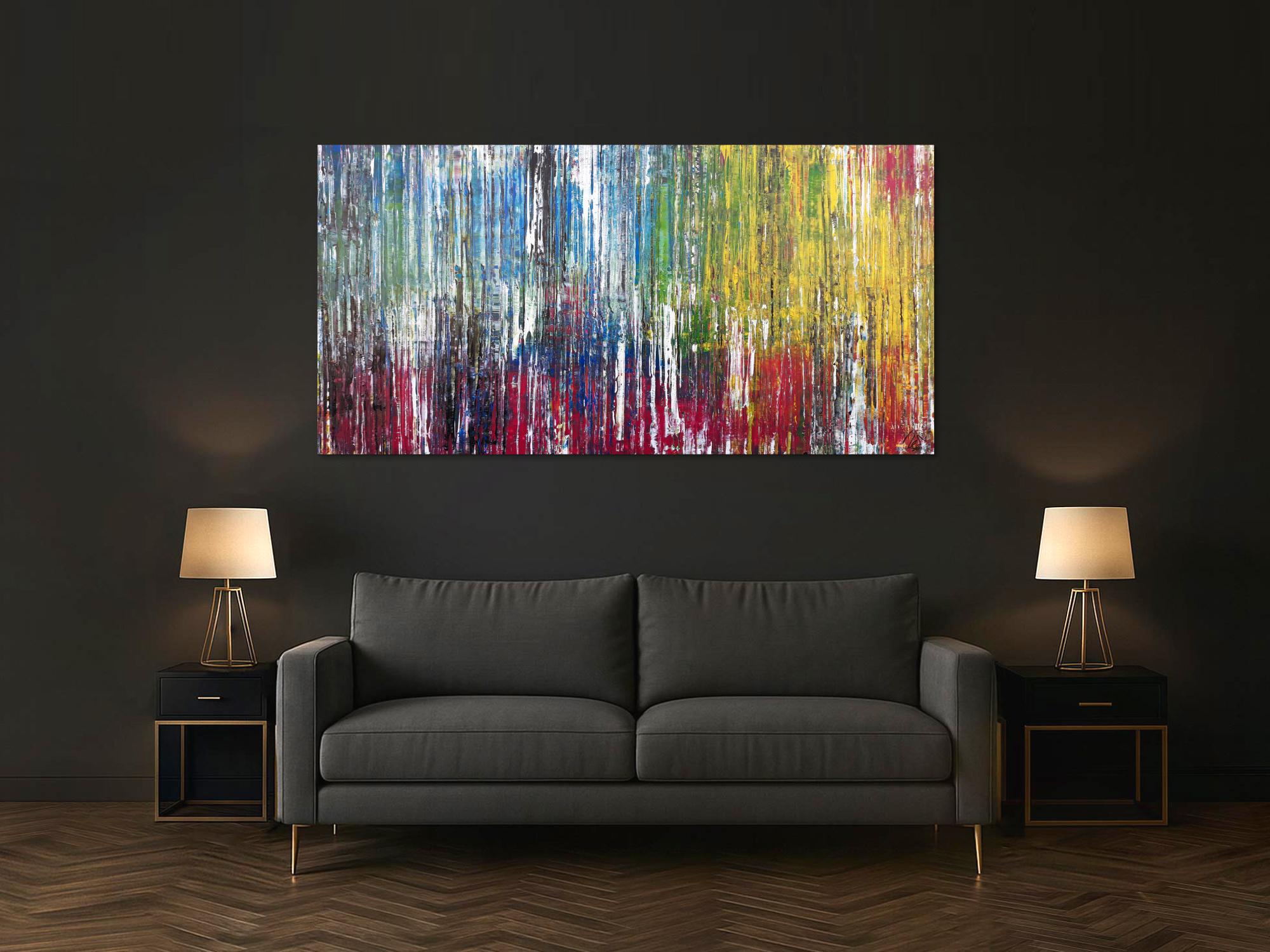 Abstraktes Acrylbild sehr bunt viele Farben Spachteltechnik Modern Art