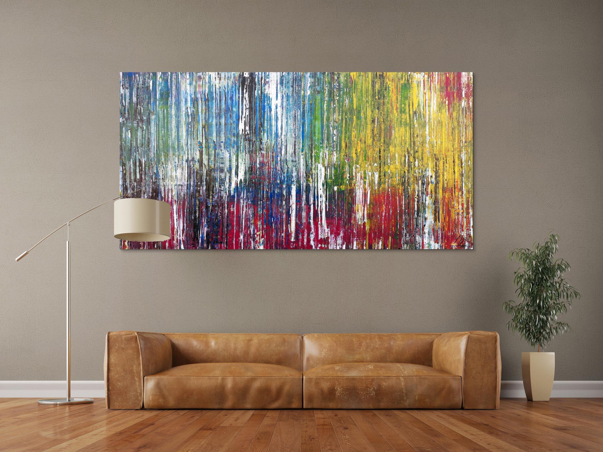 Abstraktes Acrylbild sehr bunt viele Farben Spachteltechnik Modern Art