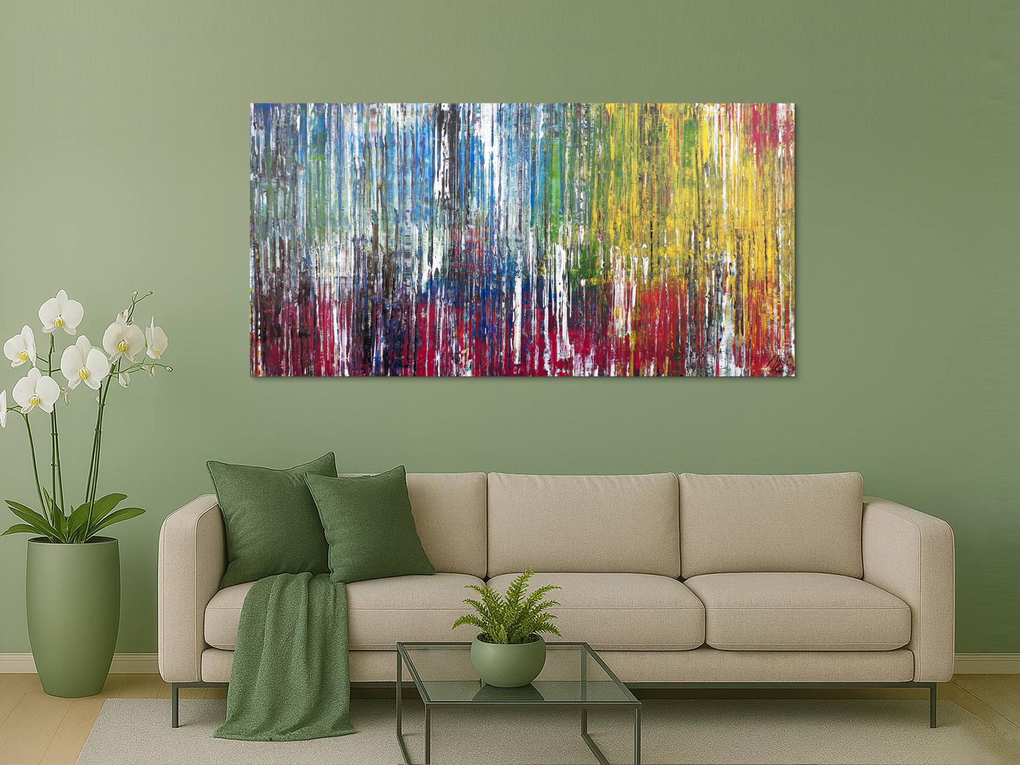 Abstraktes Acrylbild sehr bunt viele Farben Spachteltechnik Modern Art