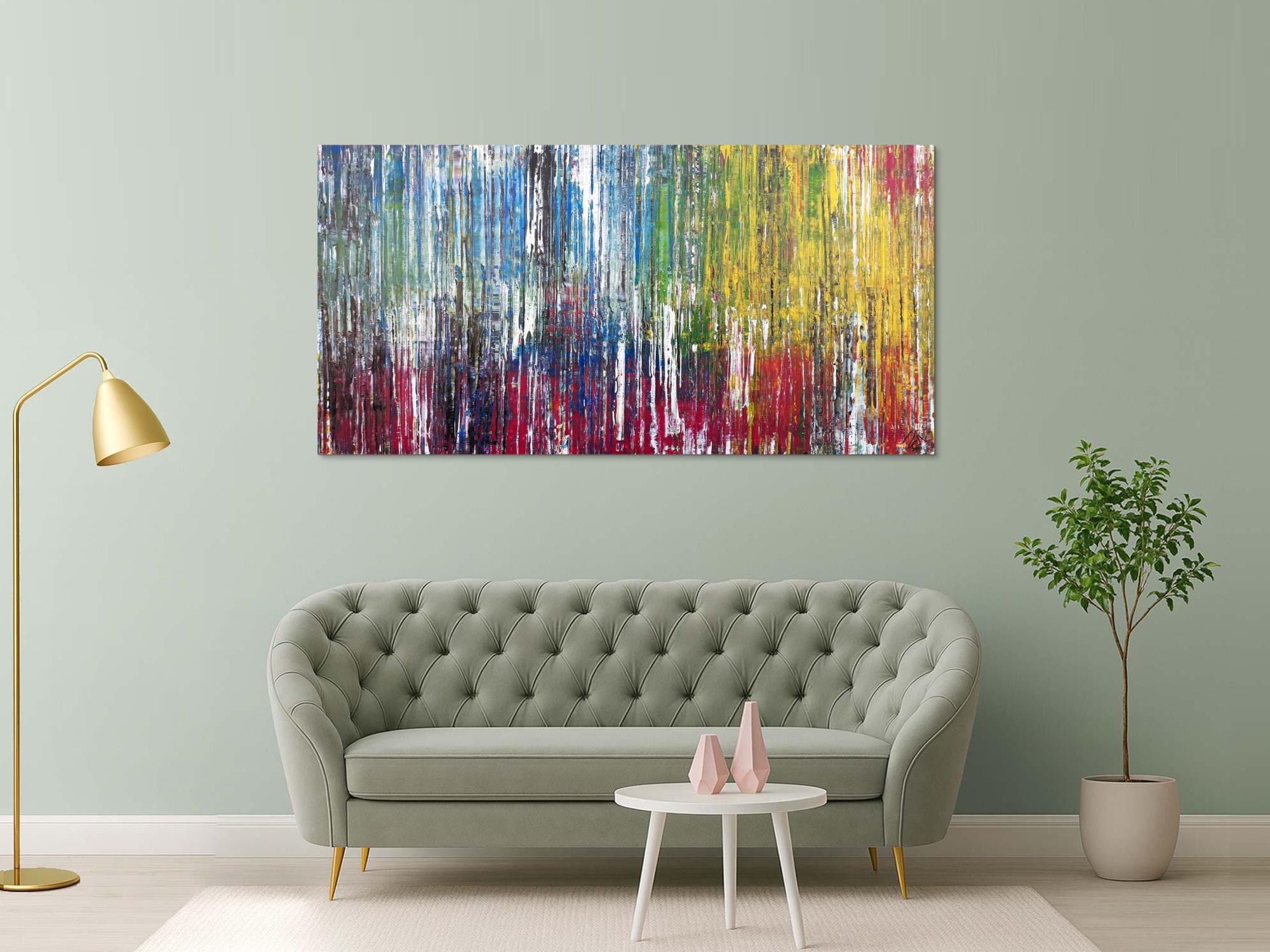 Abstraktes Acrylbild sehr bunt viele Farben Spachteltechnik Modern Art