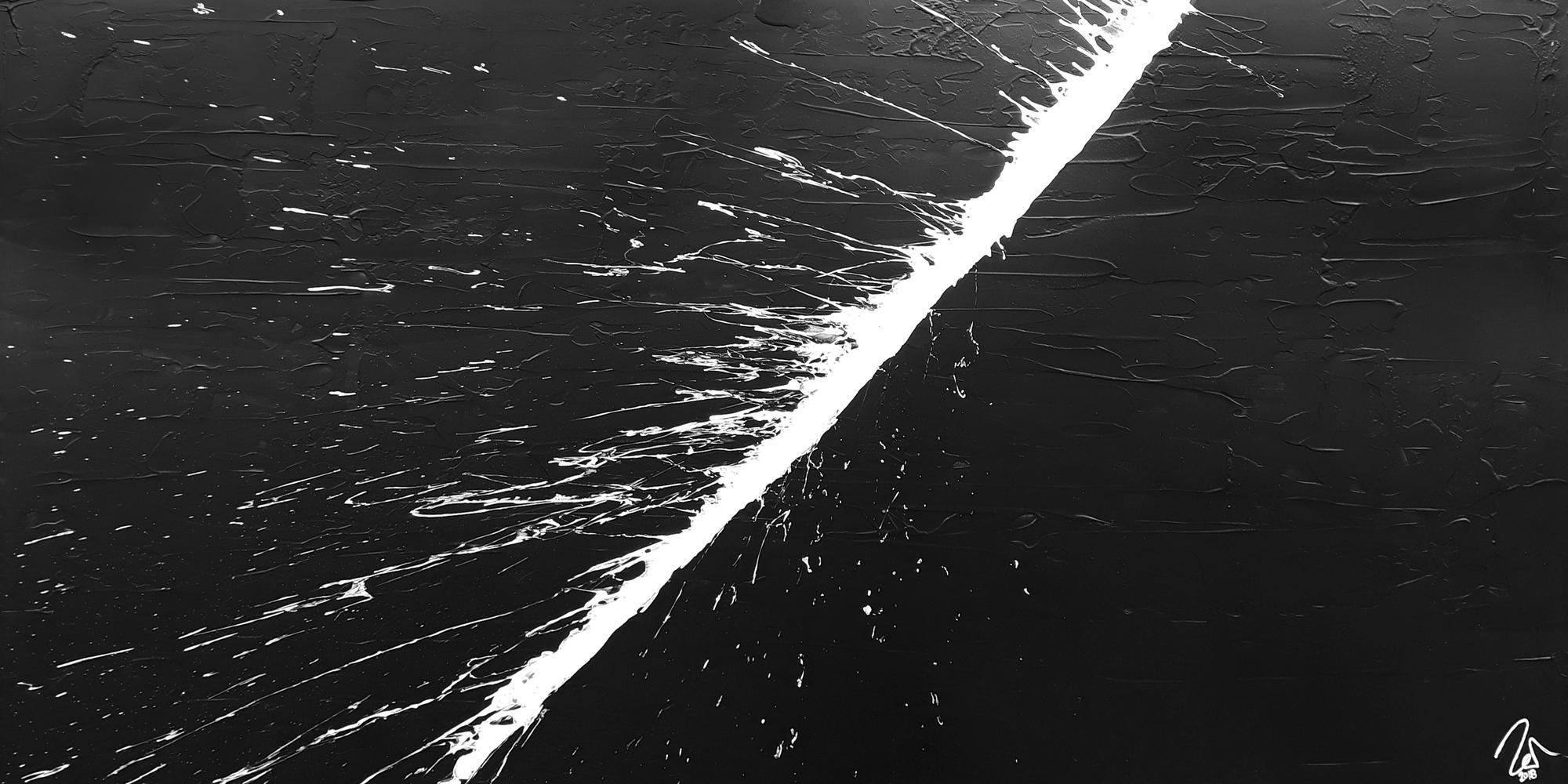 Abstraktes Acrylbild minimalistisch schwarz weiß Action Painting Splash Art schlicht zeitgenössisch