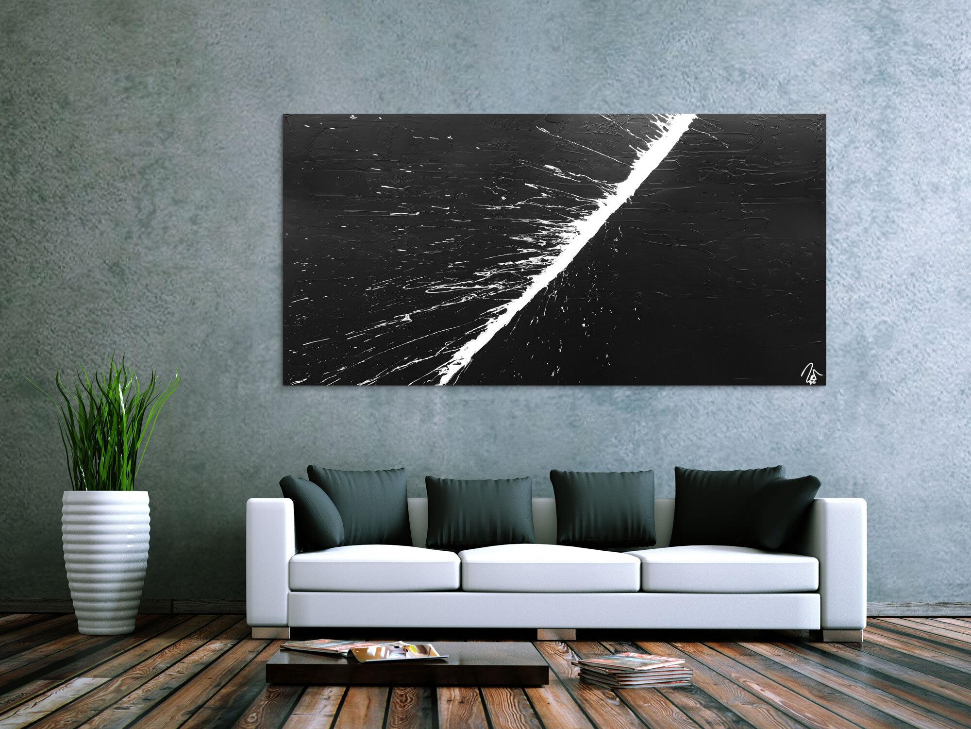 Abstraktes Acrylbild minimalistisch schwarz weiß Action Painting Splash Art schlicht zeitgenössisch
