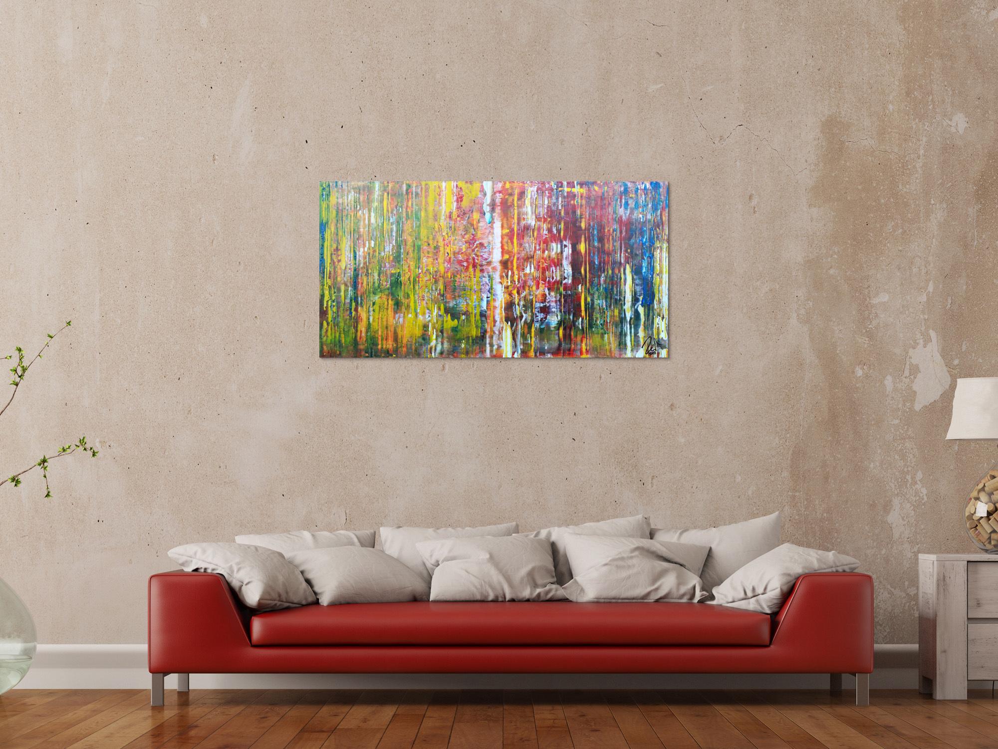 Abstraktes Acrylbild sehr bunt viele Farben Modern Art Spachteltechnik 