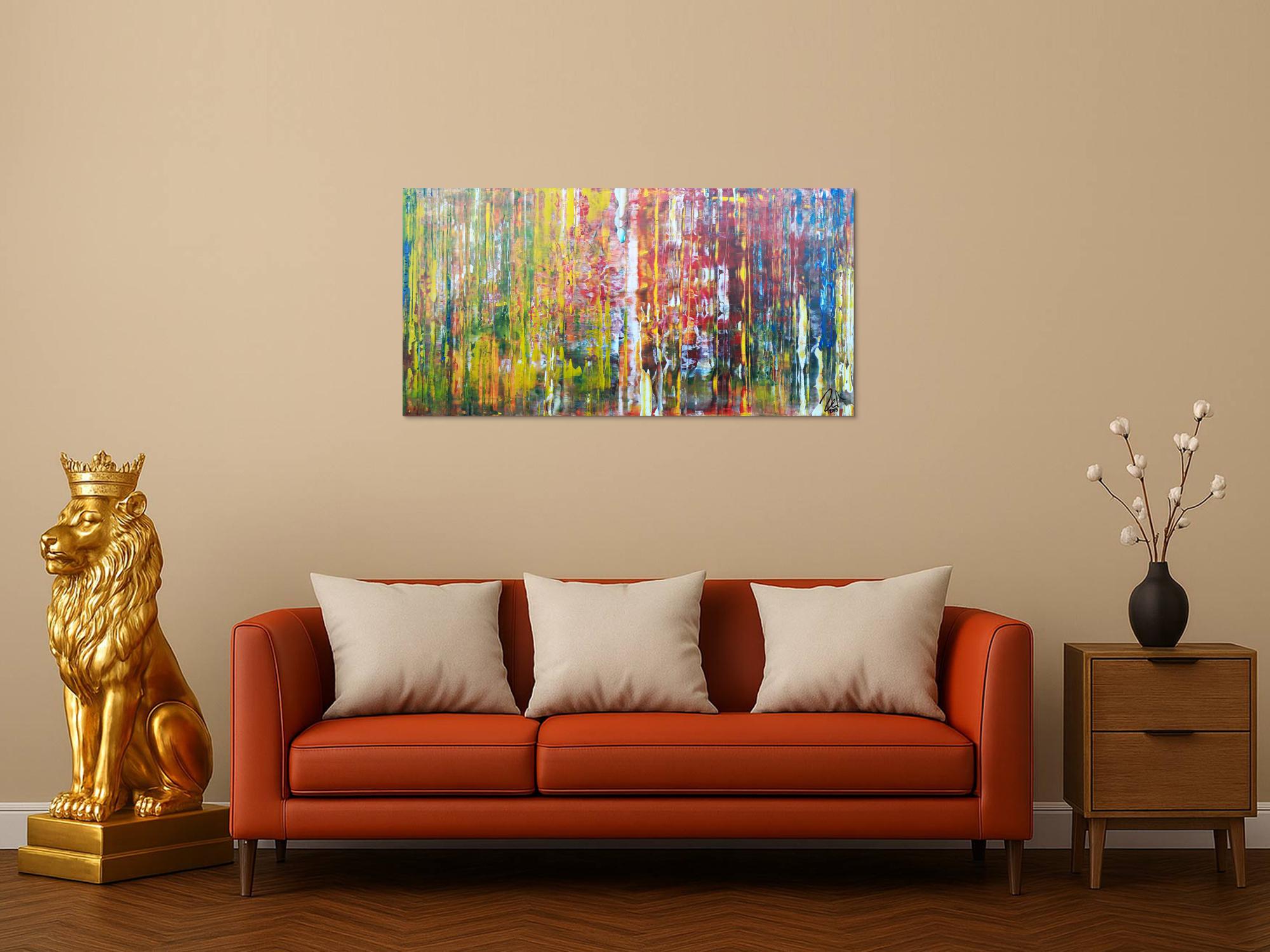 Abstraktes Acrylbild sehr bunt viele Farben Modern Art Spachteltechnik 