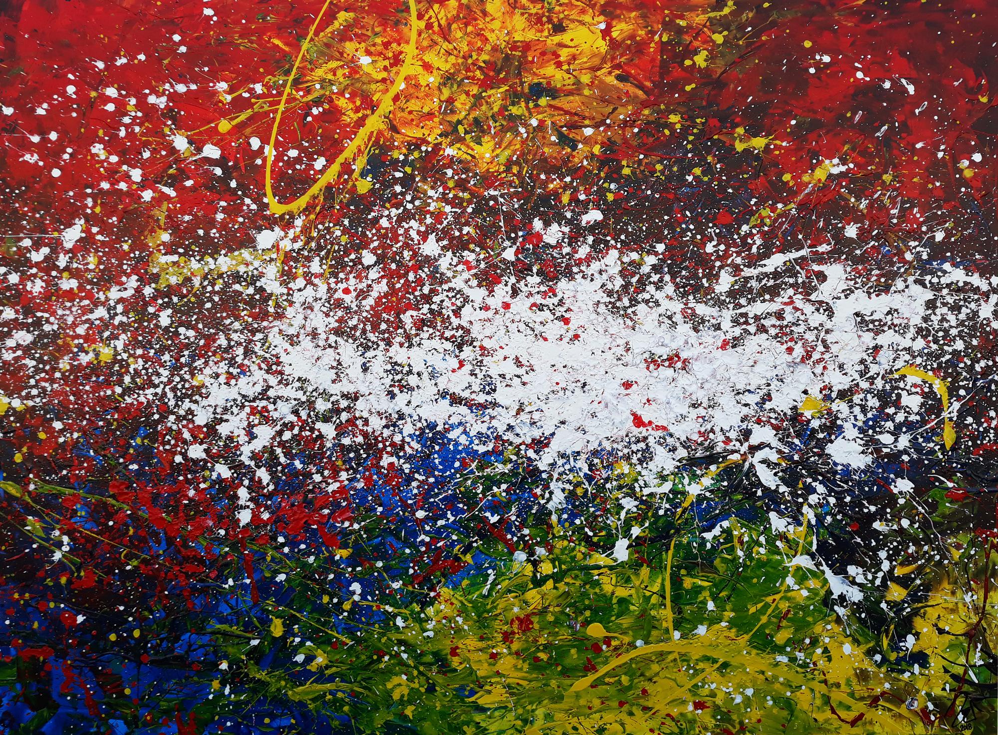 Abstraktes Acrylbild Action Painting sehr modern viele Farben sehr bunt Modern Art