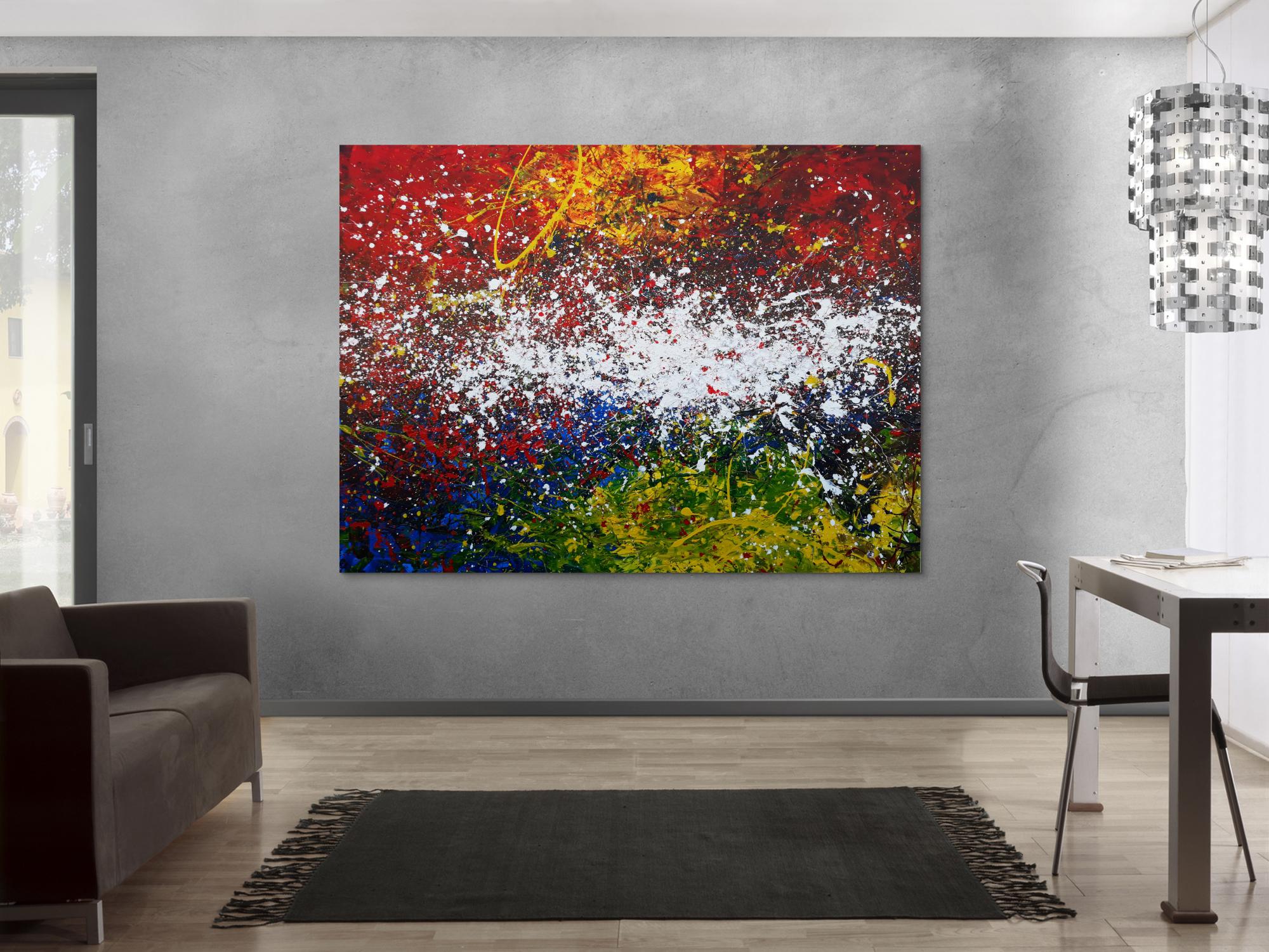Abstraktes Acrylbild Action Painting sehr modern viele Farben sehr bunt Modern Art