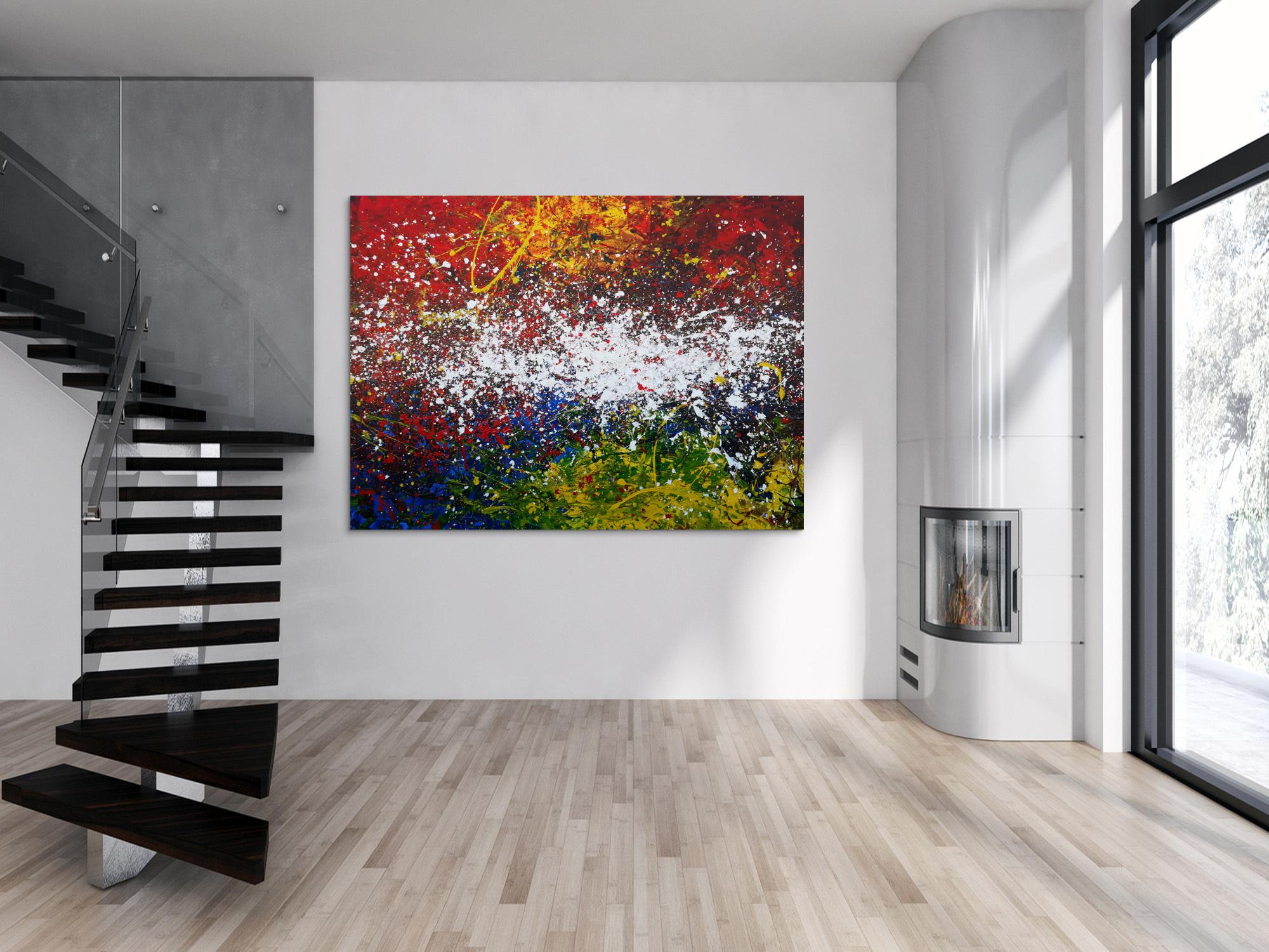 Abstraktes Acrylbild Action Painting sehr modern viele Farben sehr bunt Modern Art