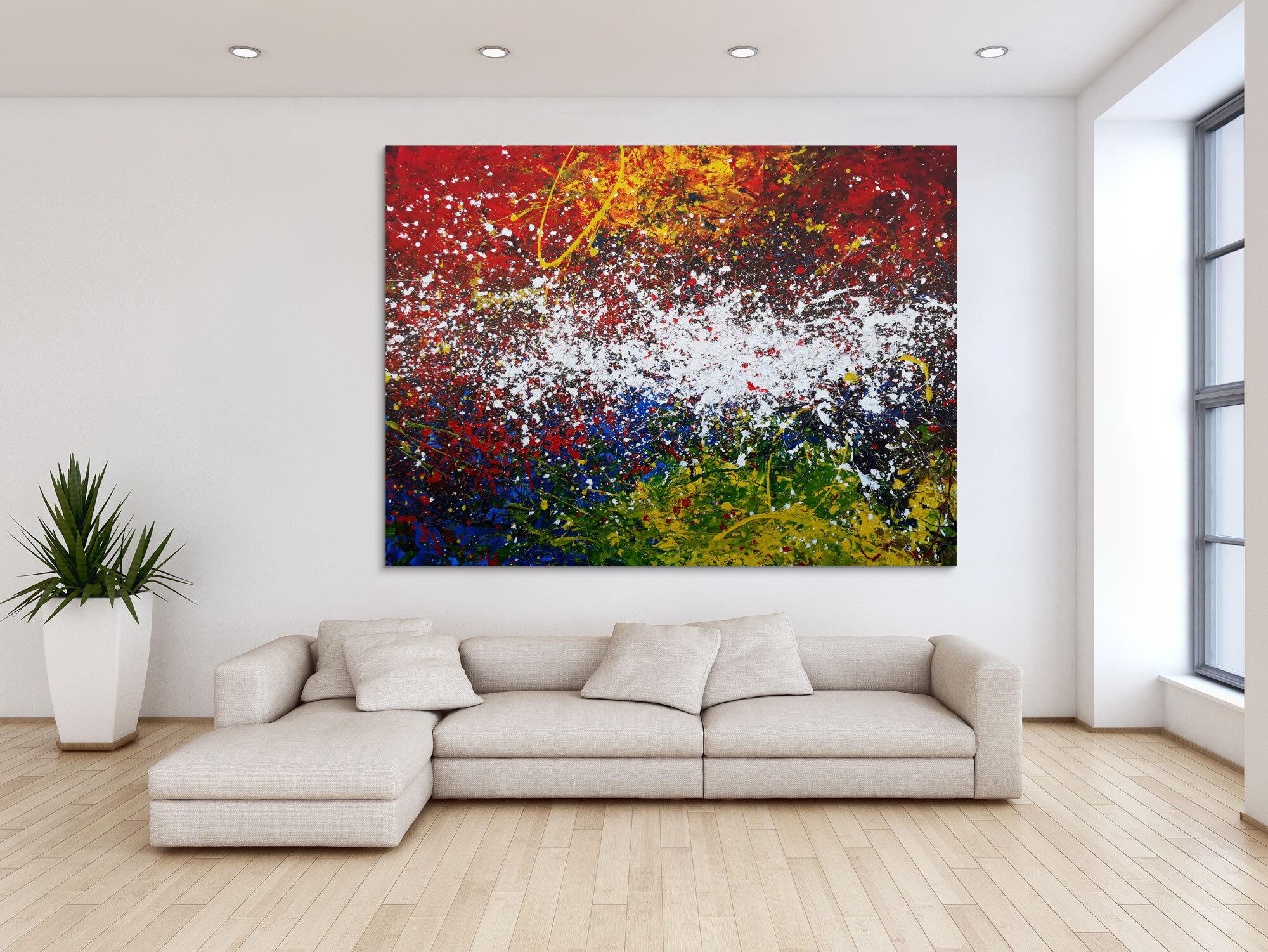 Abstraktes Acrylbild Action Painting sehr modern viele Farben sehr bunt Modern Art