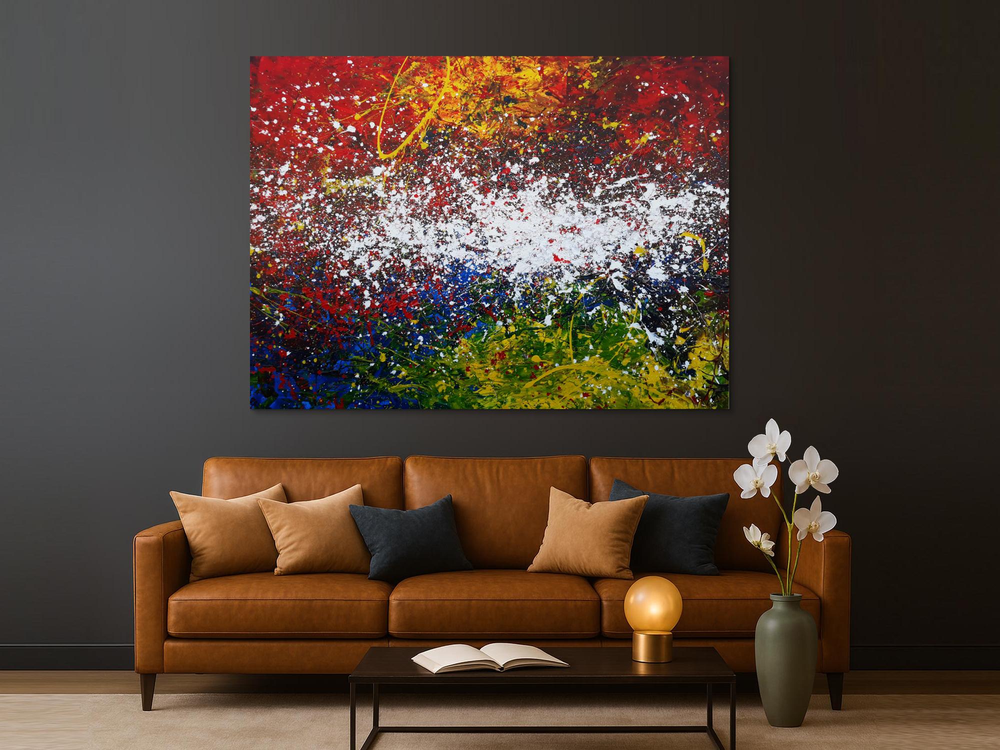 Abstraktes Acrylbild Action Painting sehr modern viele Farben sehr bunt Modern Art