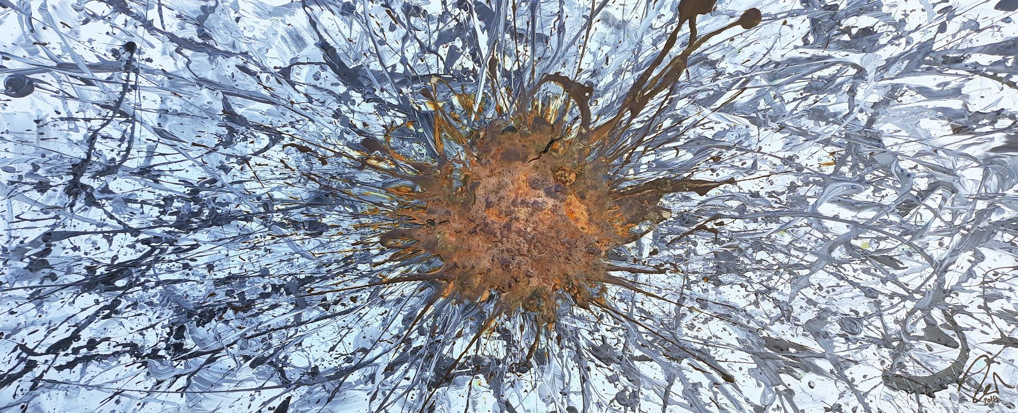 Abstraktes Acrylbild aus echtem Rost und Acryl Action Painting Splash Art Mischtechnik Modern Art Zeitgenössisch