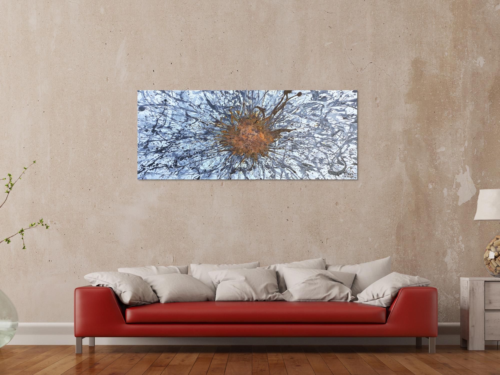 Abstraktes Acrylbild aus echtem Rost und Acryl Action Painting Splash Art Mischtechnik Modern Art Zeitgenössisch