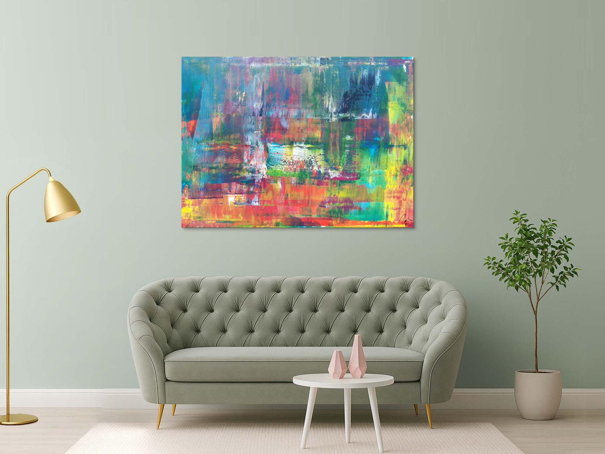 Abstraktes Acrylbild in Spachteltechnik sehr modern bunt viele Farben zeitgenössisch handgemalt