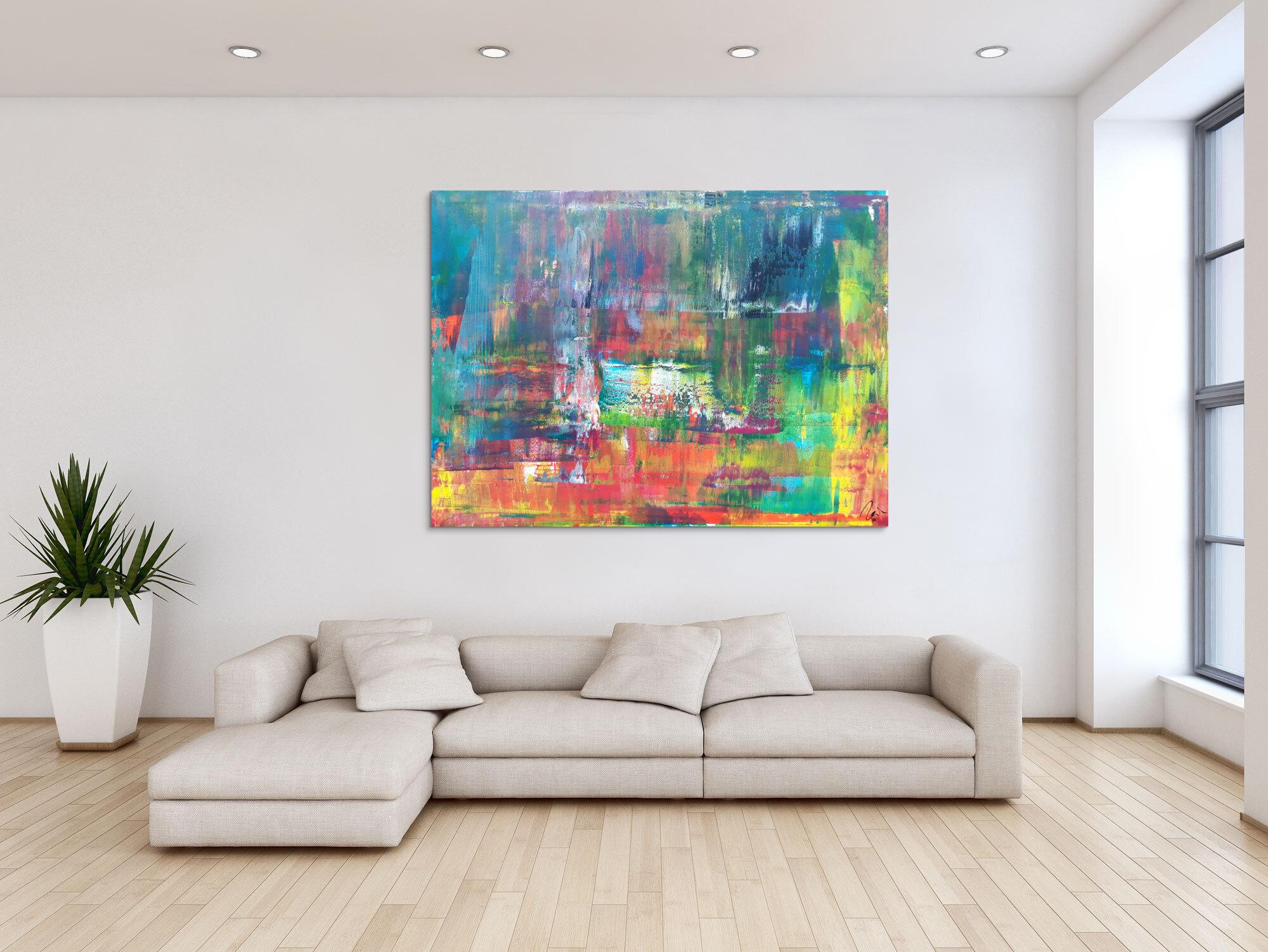 Abstraktes Acrylbild in Spachteltechnik sehr modern bunt viele Farben zeitgenössisch handgemalt