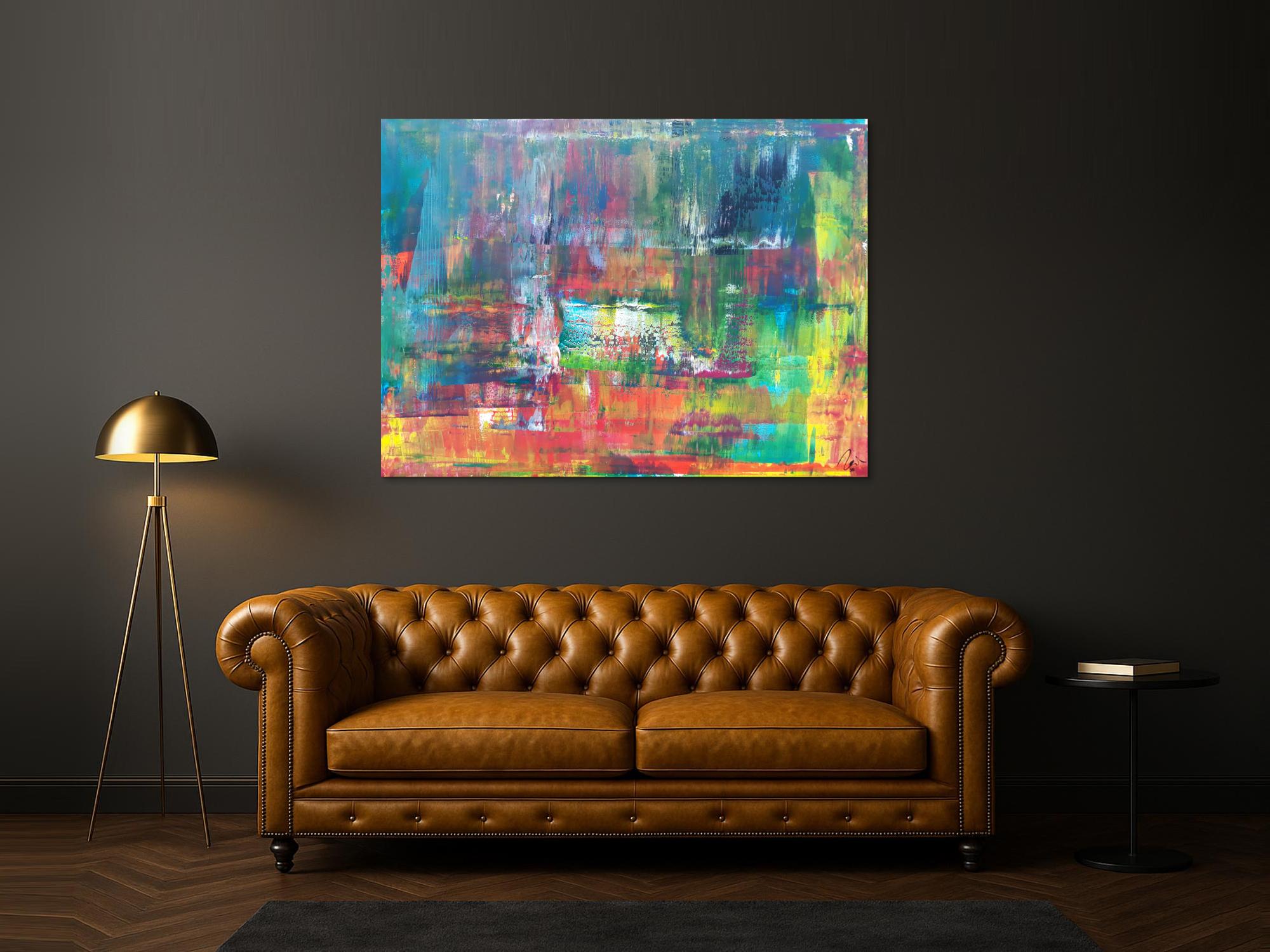 Abstraktes Acrylbild in Spachteltechnik sehr modern bunt viele Farben zeitgenössisch handgemalt