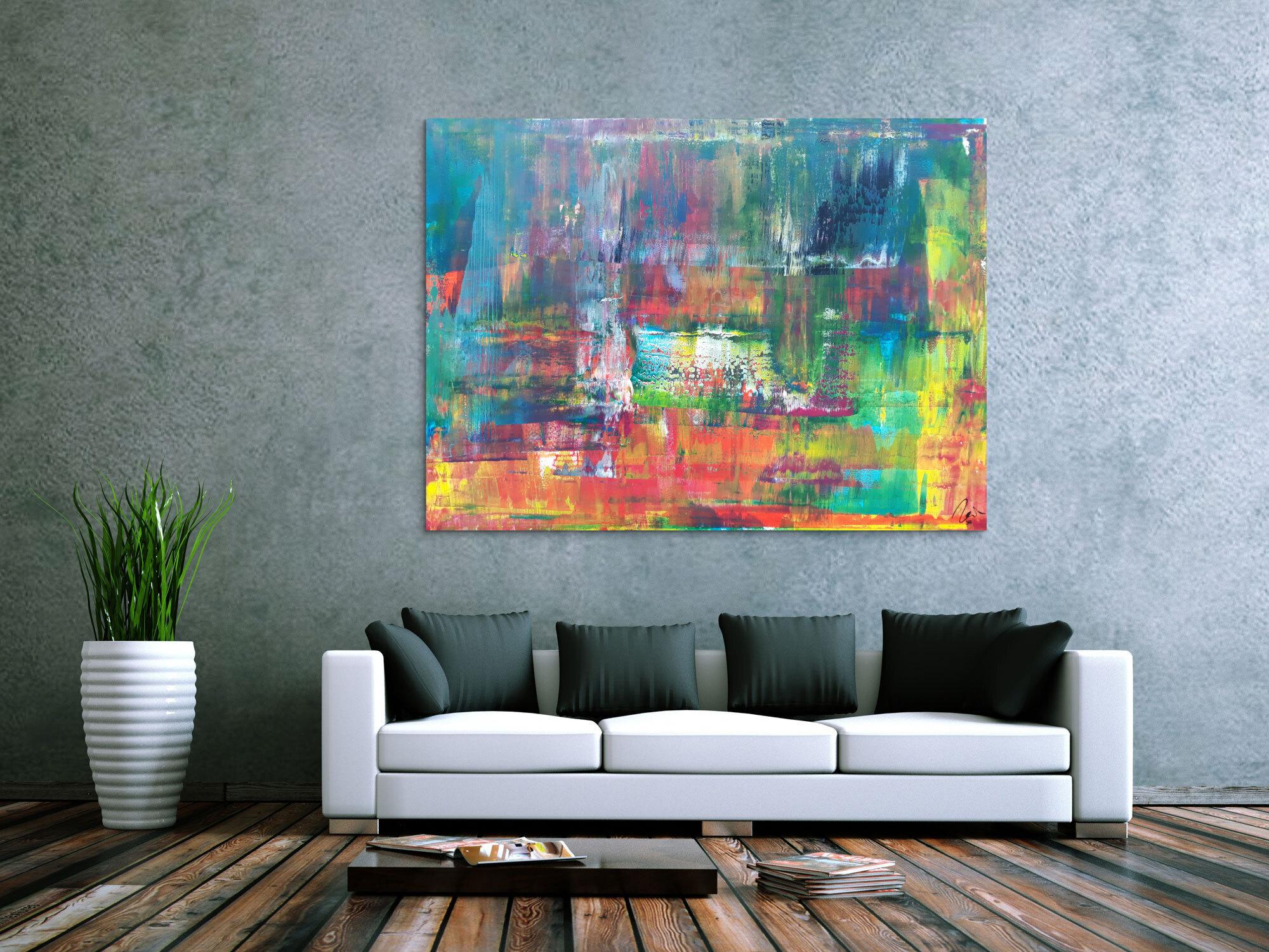 Abstraktes Acrylbild in Spachteltechnik sehr modern bunt viele Farben zeitgenössisch handgemalt