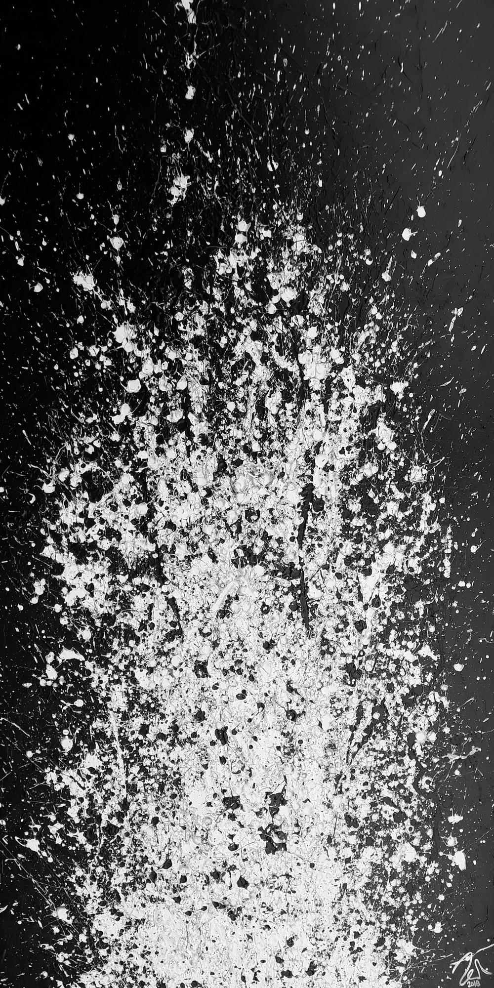 Abstraktes Acrylbild schwarz weiß Action Painting schlicht modern