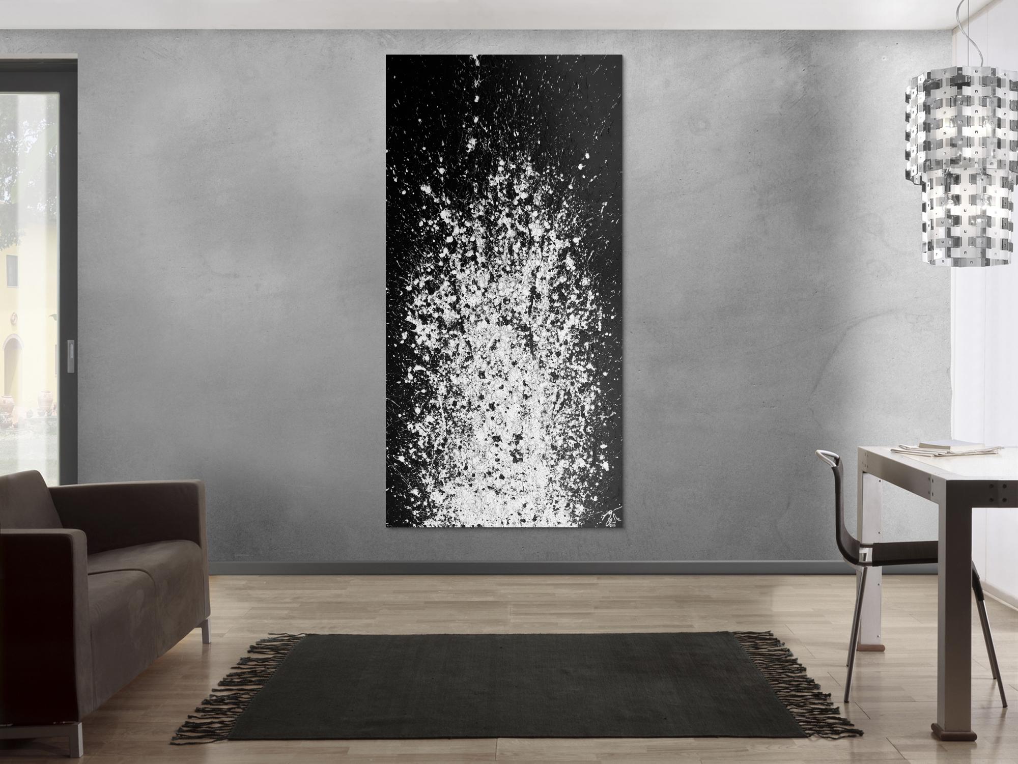 Abstraktes Acrylbild schwarz weiß Action Painting schlicht modern