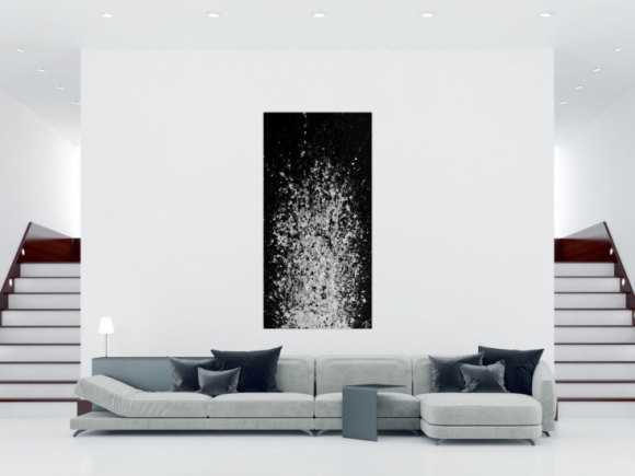 Abstraktes Acrylbild schwarz weiß Action Painting schlicht modern