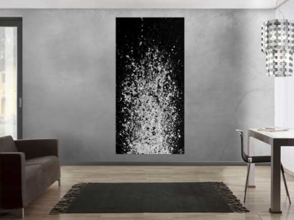 Abstraktes Acrylbild schwarz weiß Action Painting schlicht modern