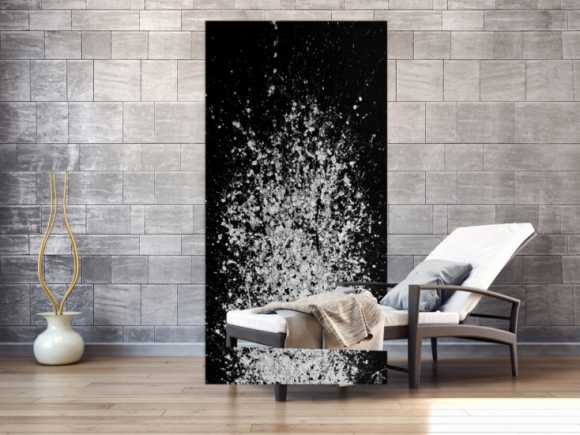 Abstraktes Acrylbild schwarz weiß Action Painting schlicht modern