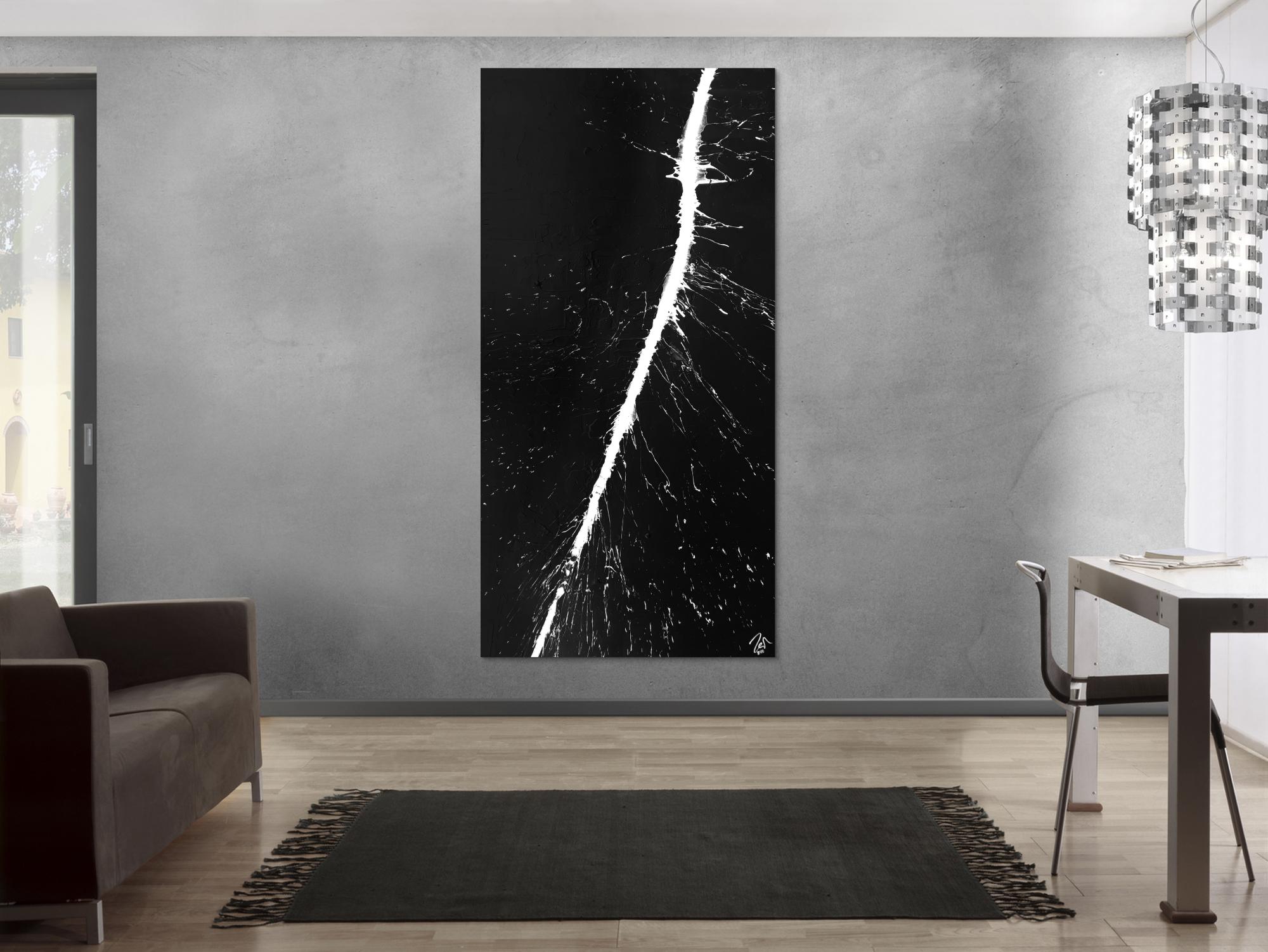 Abstraktes Acrylbild schwarz weiß Action Painting sehr modern minimalistisch zeitgenössisch