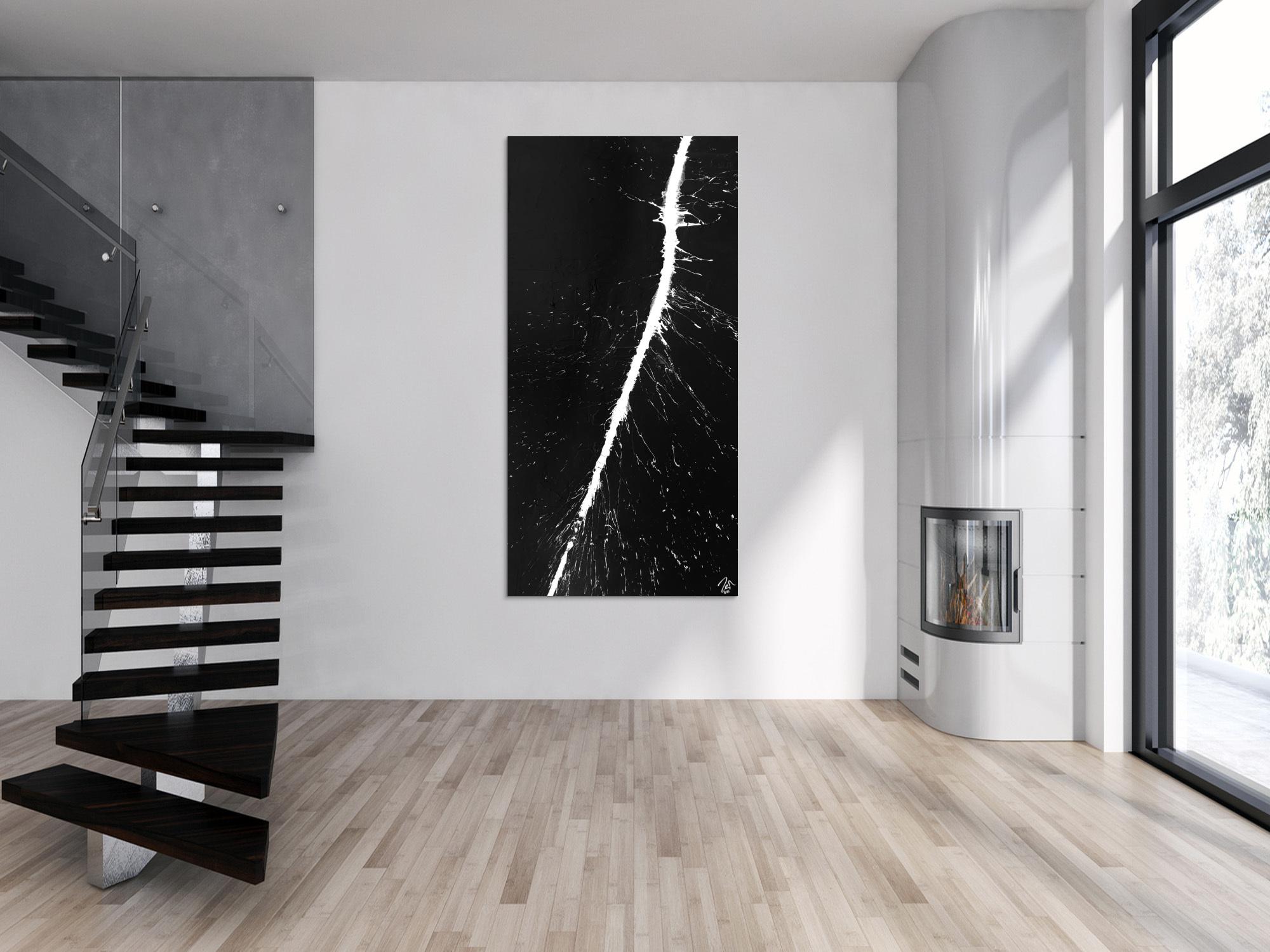 Abstraktes Acrylbild schwarz weiß Action Painting sehr modern minimalistisch zeitgenössisch