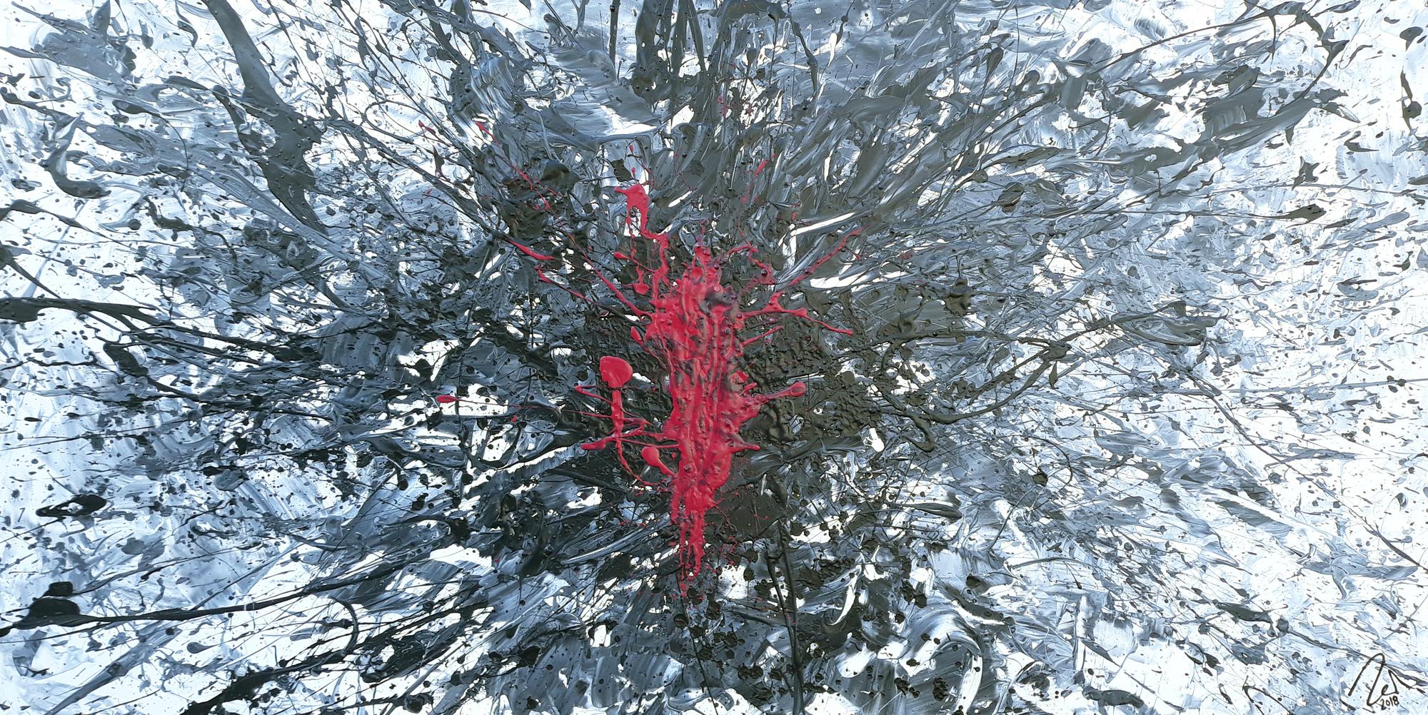 Abstraktes Acrylbild Action Painting Slpash Art Modern Art glau weiß schwarz pink