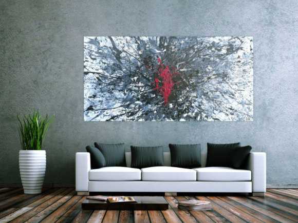 Abstraktes Acrylbild Action Painting Slpash Art Modern Art glau weiß schwarz pink