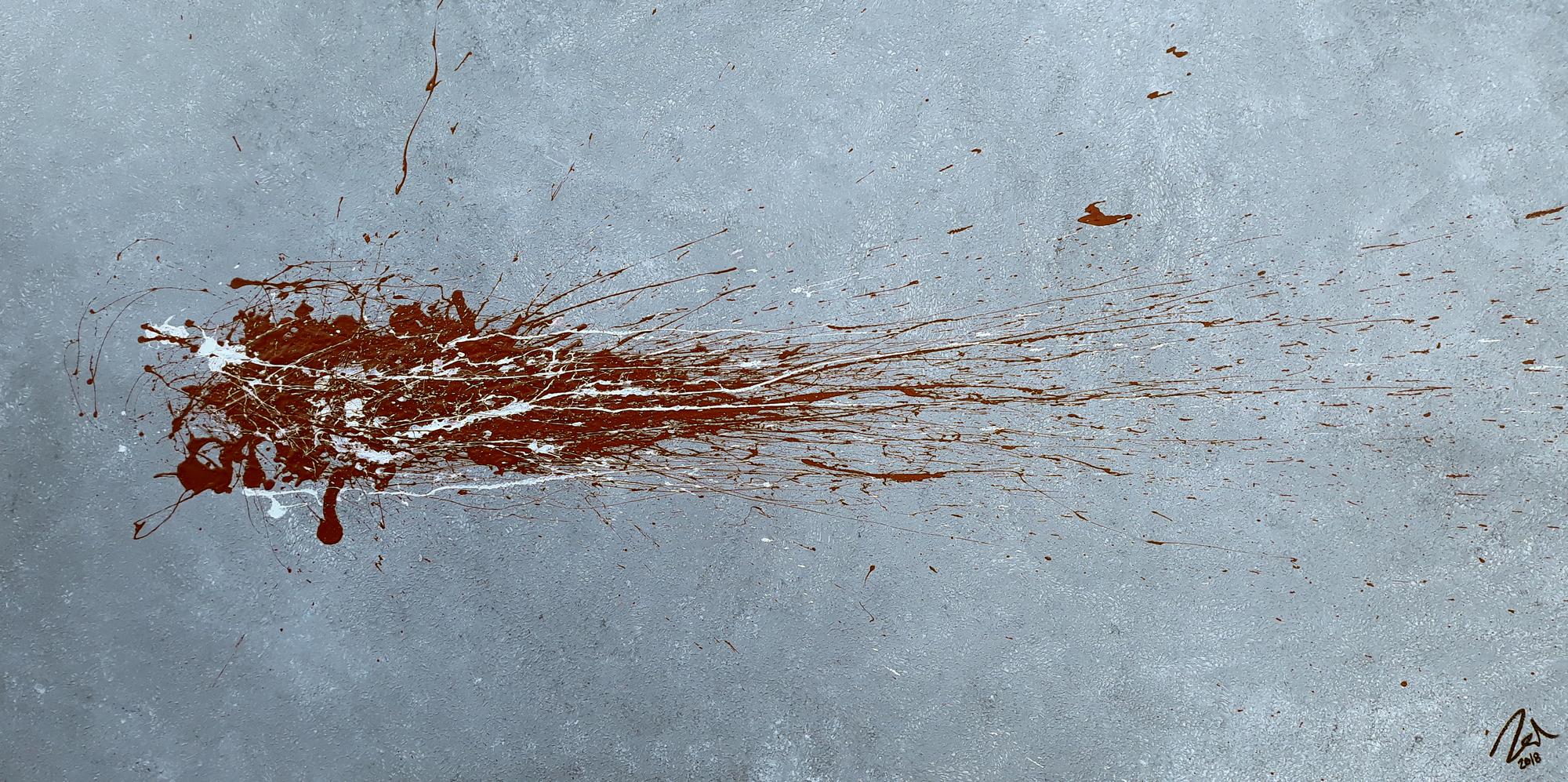 Abstraktes Acrylbild Action Painting sehr modern in grau bordeaux rot Slpash Art