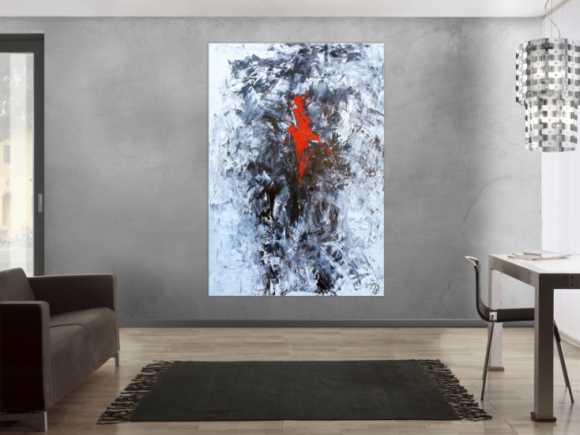 Abstraktes Acrylgemälde sehr modern im Hochformat Action Painting Splash Art und Spachteltechnik