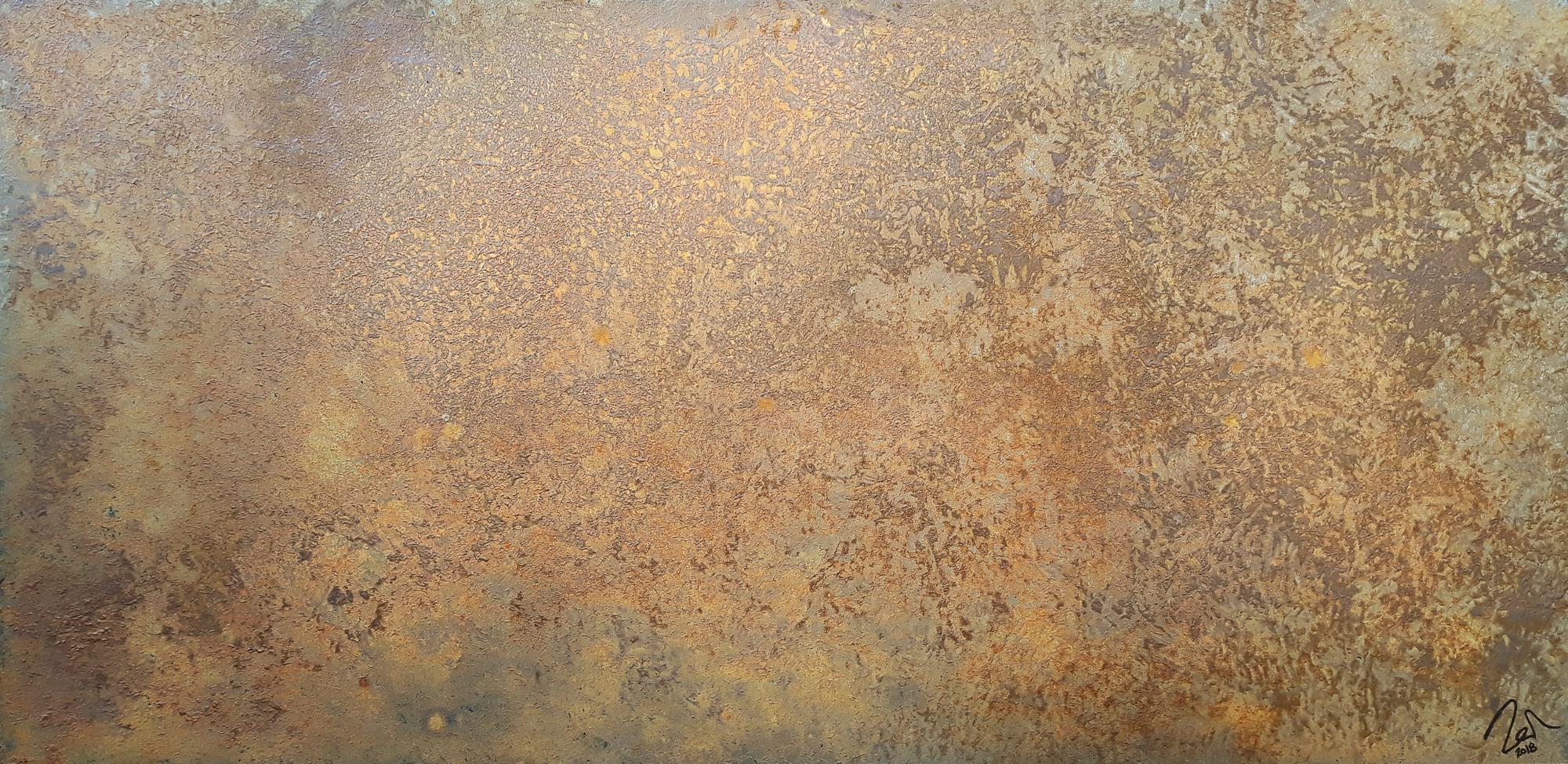 Abstraktes Bild aus echtem Rost sehr modern schlicht zeitgenössisch erdfarben rost orange