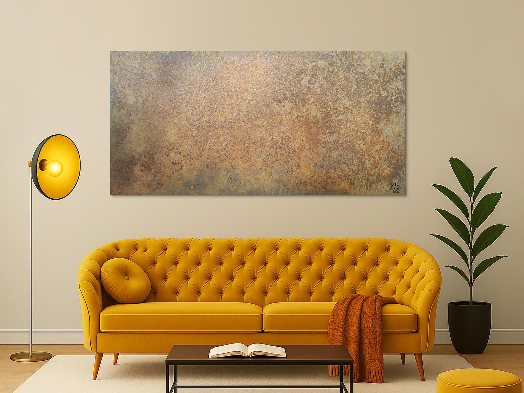 Abstraktes Bild aus echtem Rost sehr modern schlicht zeitgenössisch erdfarben rost orange