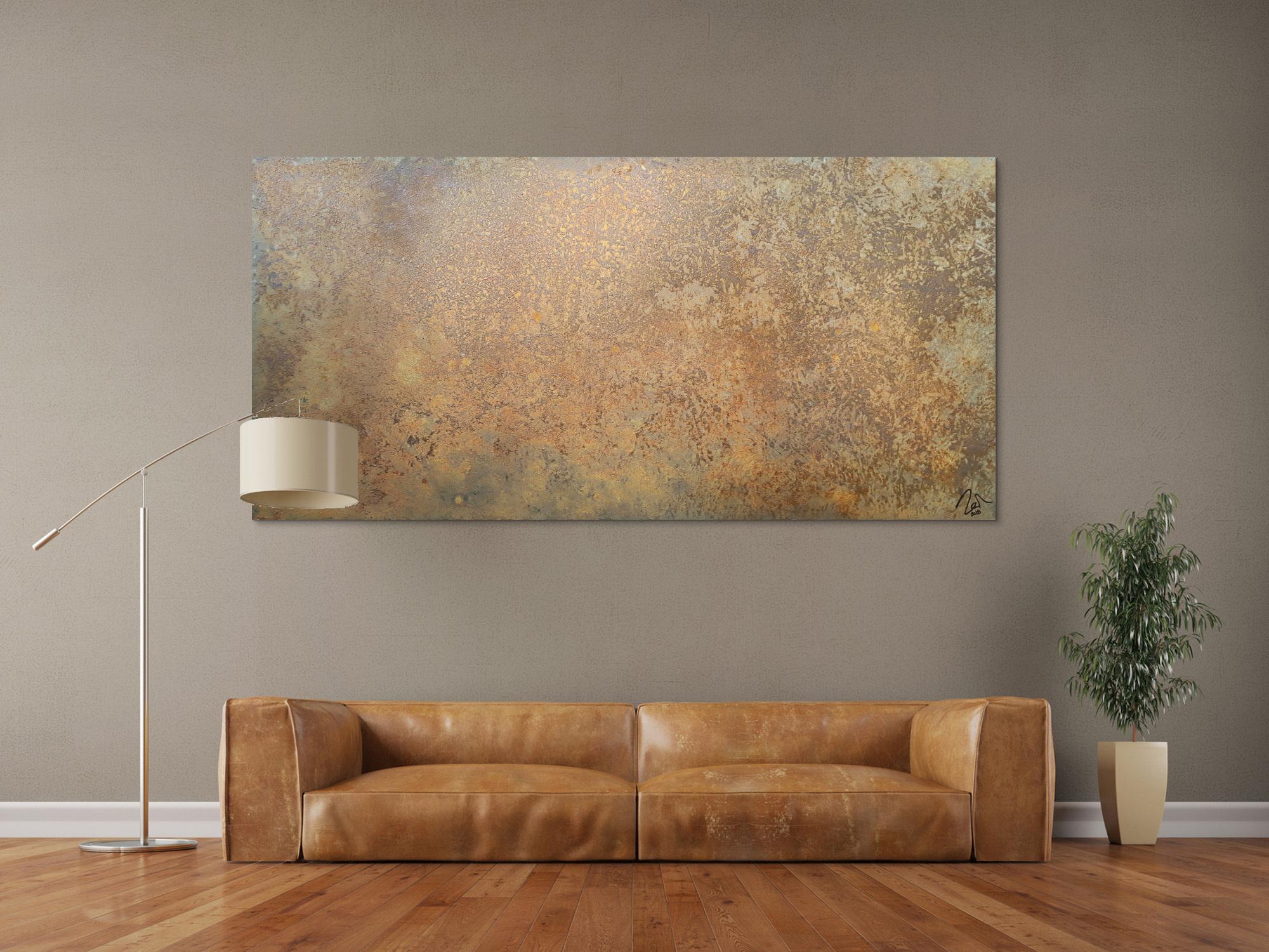 Abstraktes Bild aus echtem Rost sehr modern schlicht zeitgenössisch erdfarben rost orange