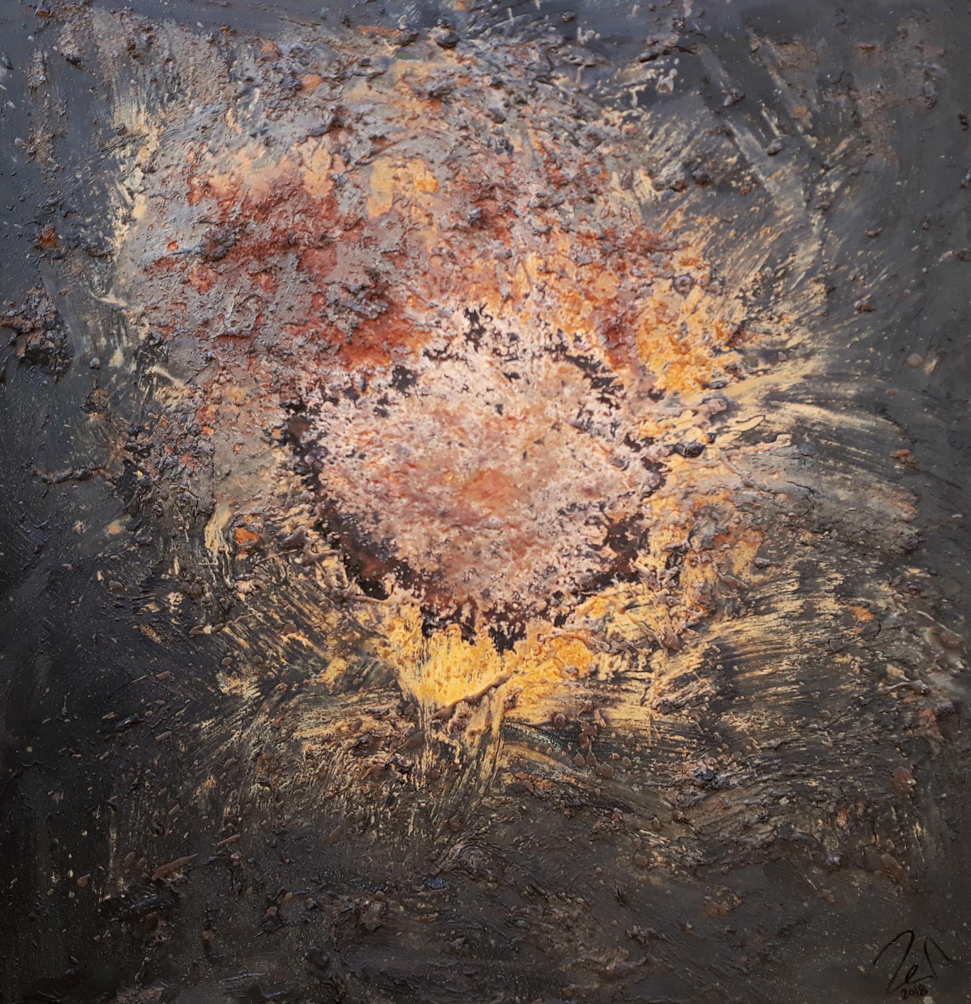 Abstraktes Bild aus Ectem Rost und Acryl Mischtechnik sehr modern Kunst aus Rost