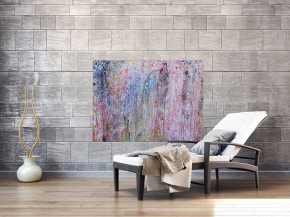 Abstraktes Acrylbild bunt helle Farben sehr modern Action Painting Mischtechnik zeitgenössisch