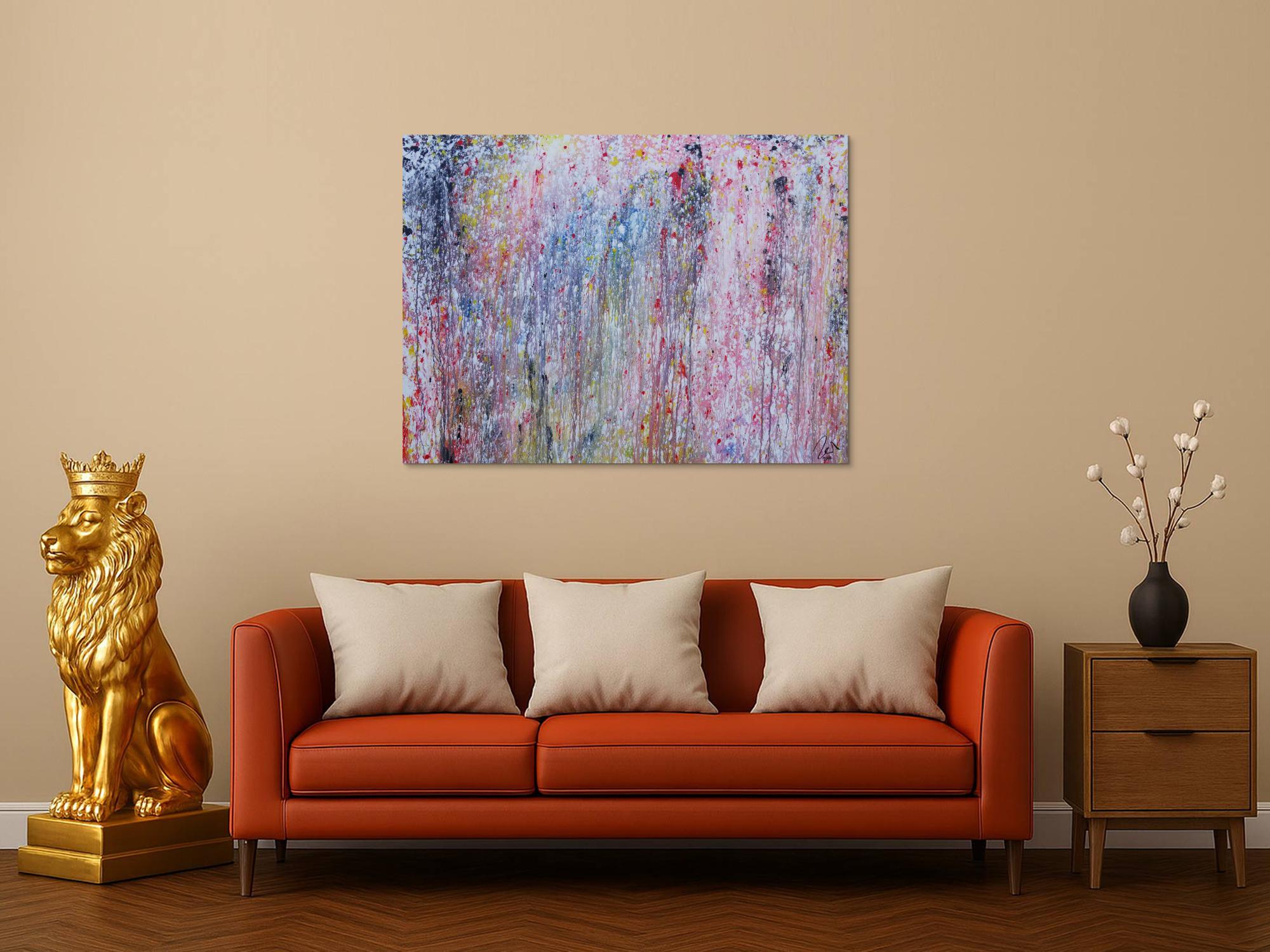 Abstraktes Acrylbild bunt helle Farben sehr modern Action Painting Mischtechnik zeitgenössisch