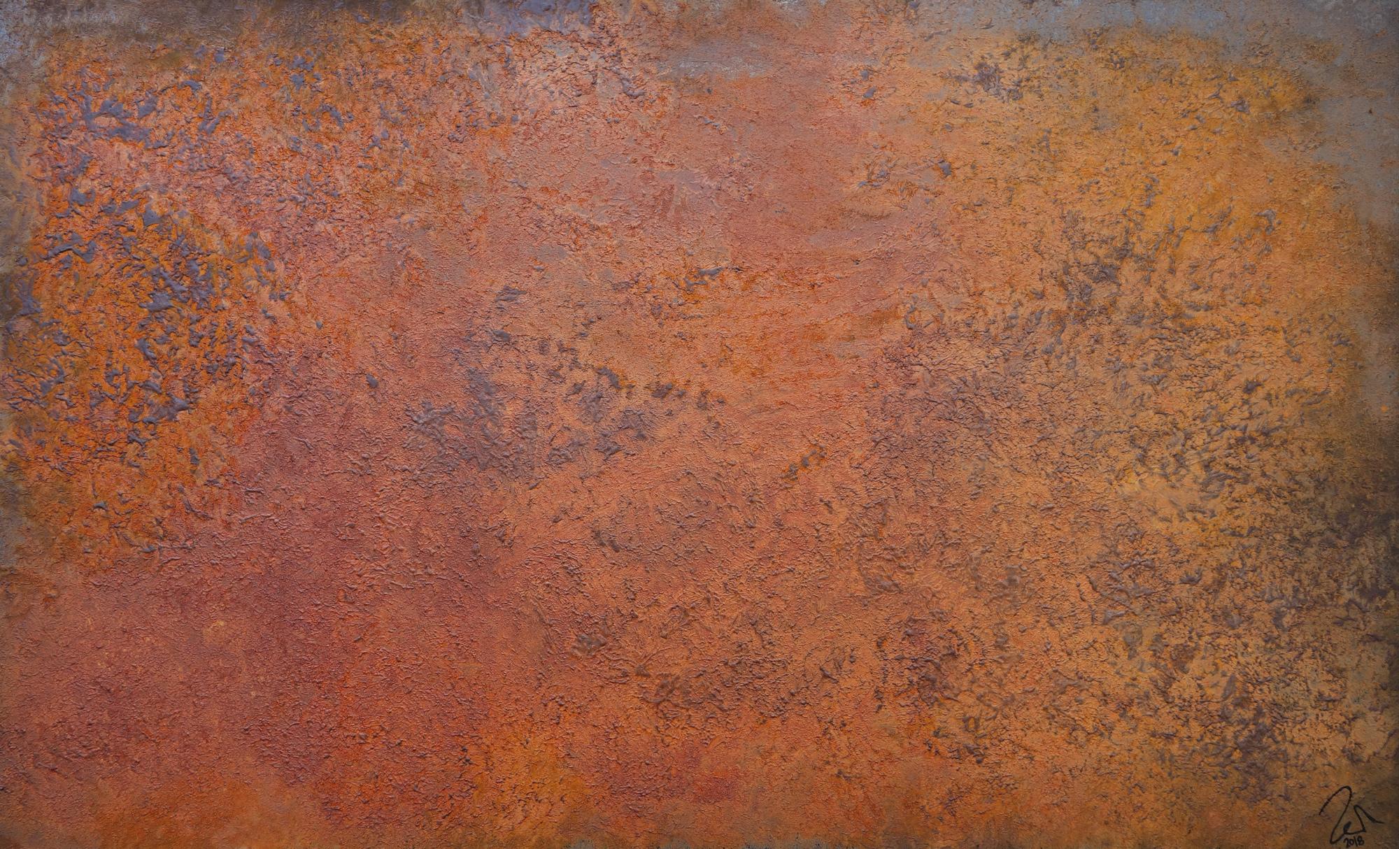 Abstraktes Bild aus echtem Rost sehr modern braun orange Rostfarbe zeitgenössisch