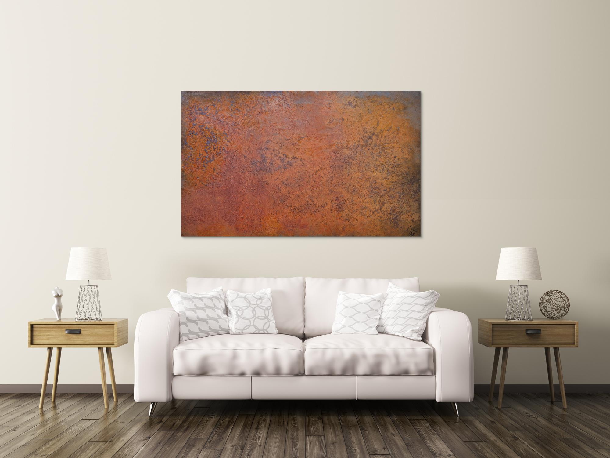 Abstraktes Bild aus echtem Rost sehr modern braun orange Rostfarbe zeitgenössisch