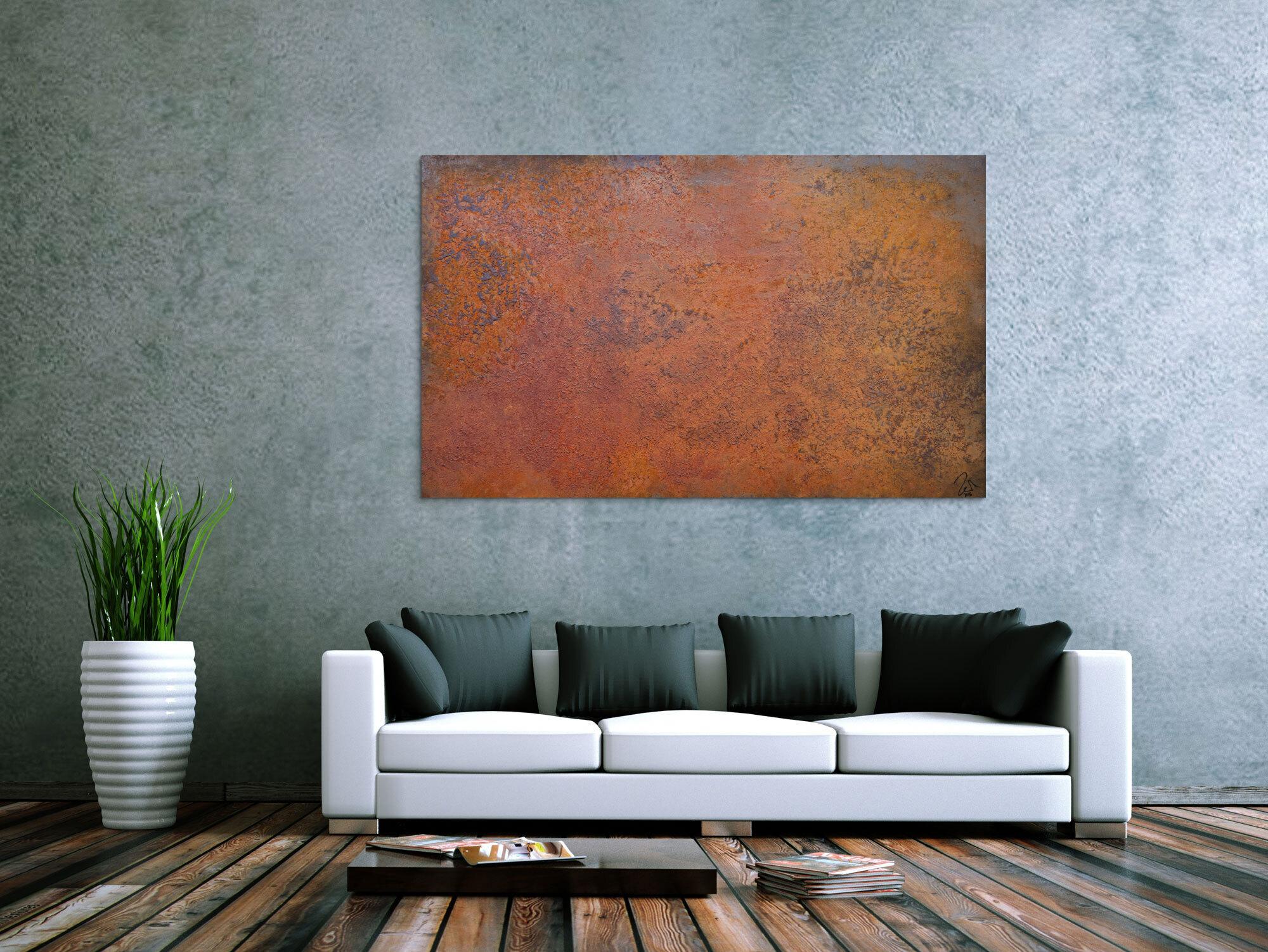 Abstraktes Bild aus echtem Rost sehr modern braun orange Rostfarbe zeitgenössisch