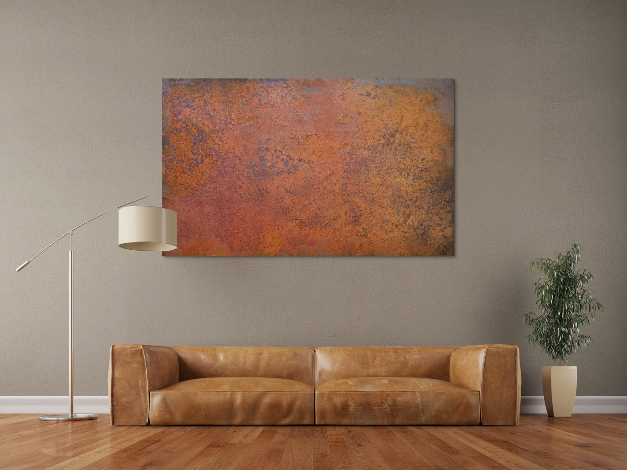 Abstraktes Bild aus echtem Rost sehr modern braun orange Rostfarbe zeitgenössisch