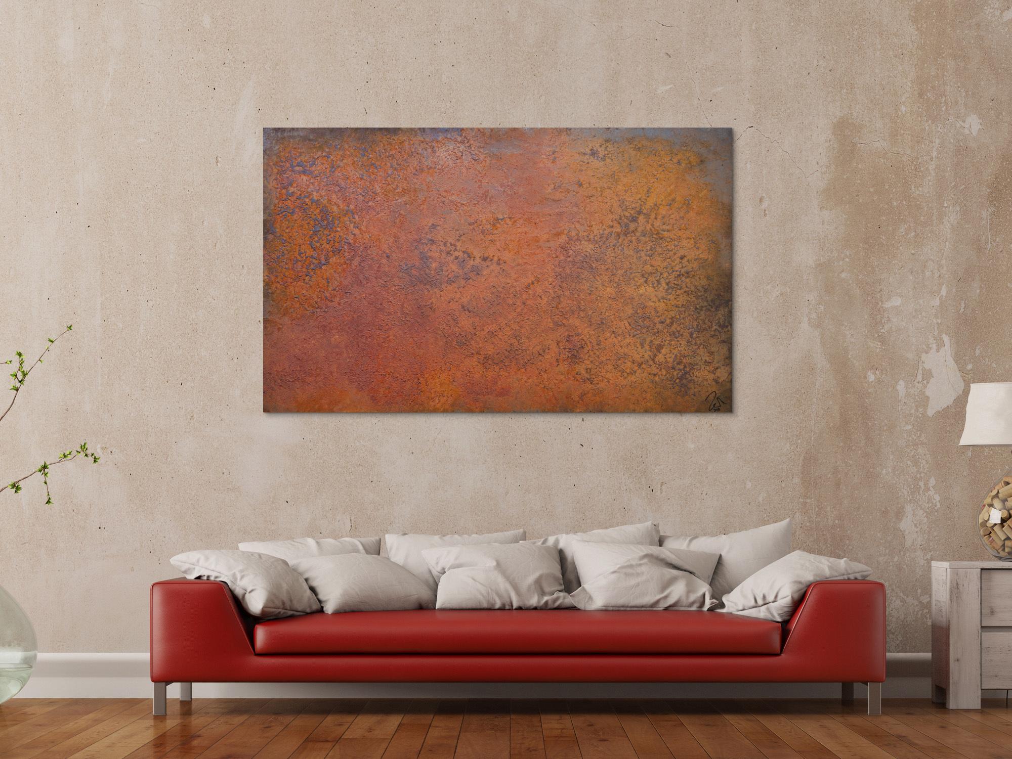 Abstraktes Bild aus echtem Rost sehr modern braun orange Rostfarbe zeitgenössisch