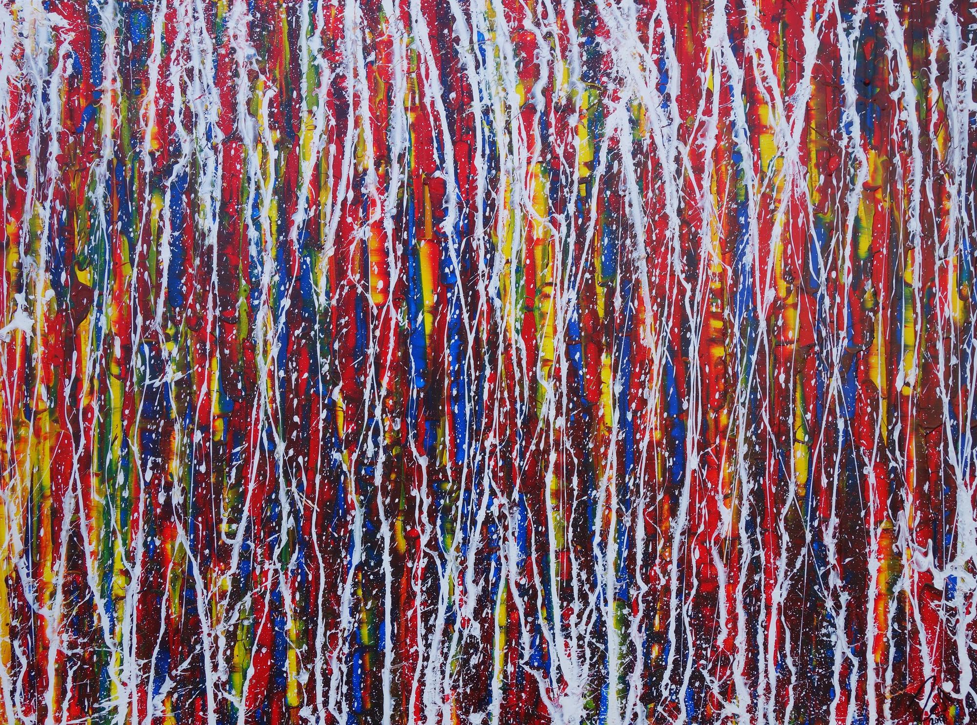 Abstraktes Acrylbild sehr bunt moderne Malerei Action Painting Modern Art zeitgenössisch