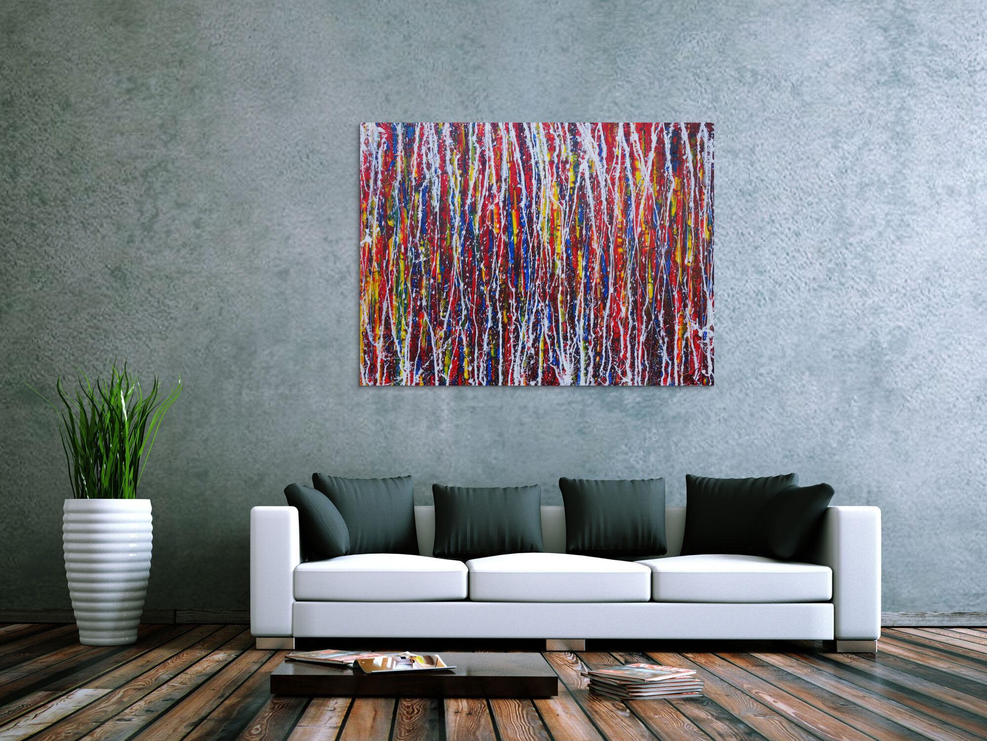 Abstraktes Acrylbild sehr bunt moderne Malerei Action Painting Modern Art zeitgenössisch
