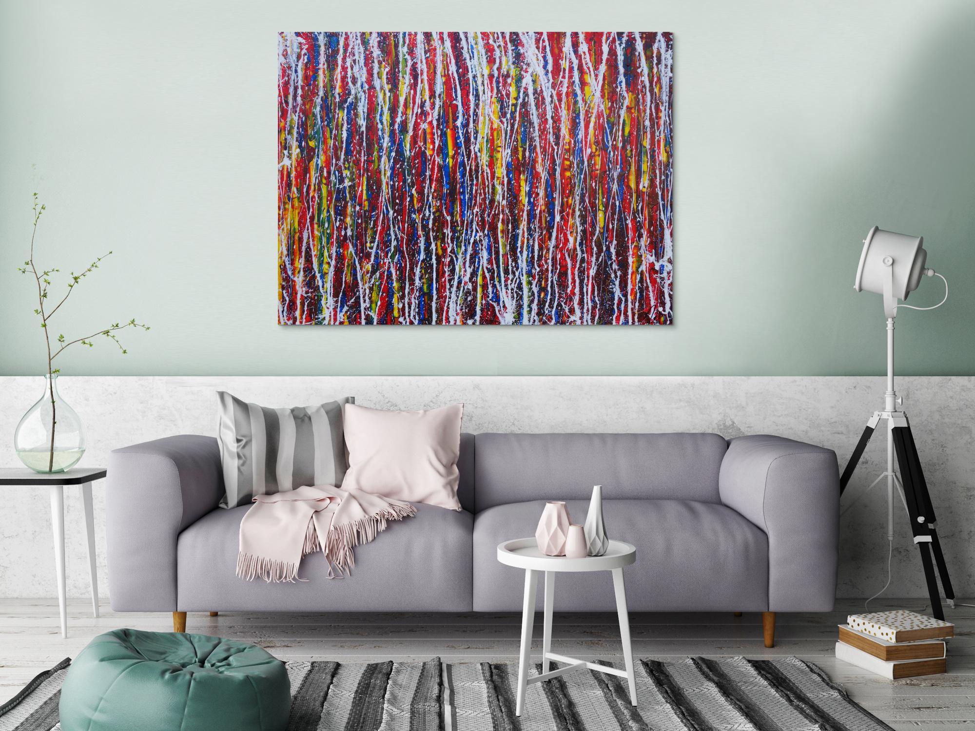 Abstraktes Acrylbild sehr bunt moderne Malerei Action Painting Modern Art zeitgenössisch