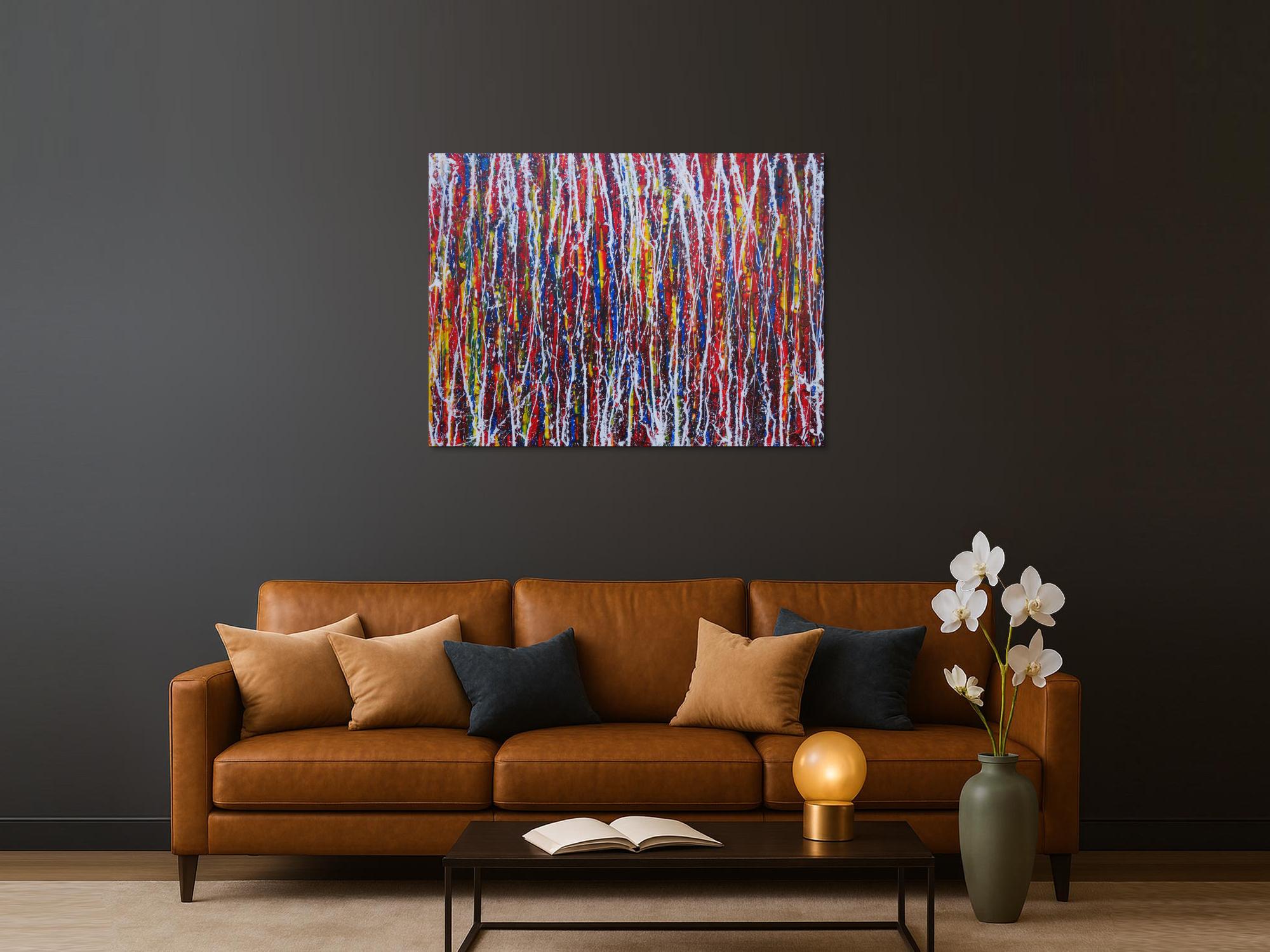 Abstraktes Acrylbild sehr bunt moderne Malerei Action Painting Modern Art zeitgenössisch