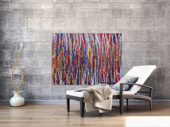 Abstraktes Acrylbild sehr bunt moderne Malerei Action Painting Modern Art zeitgenössisch