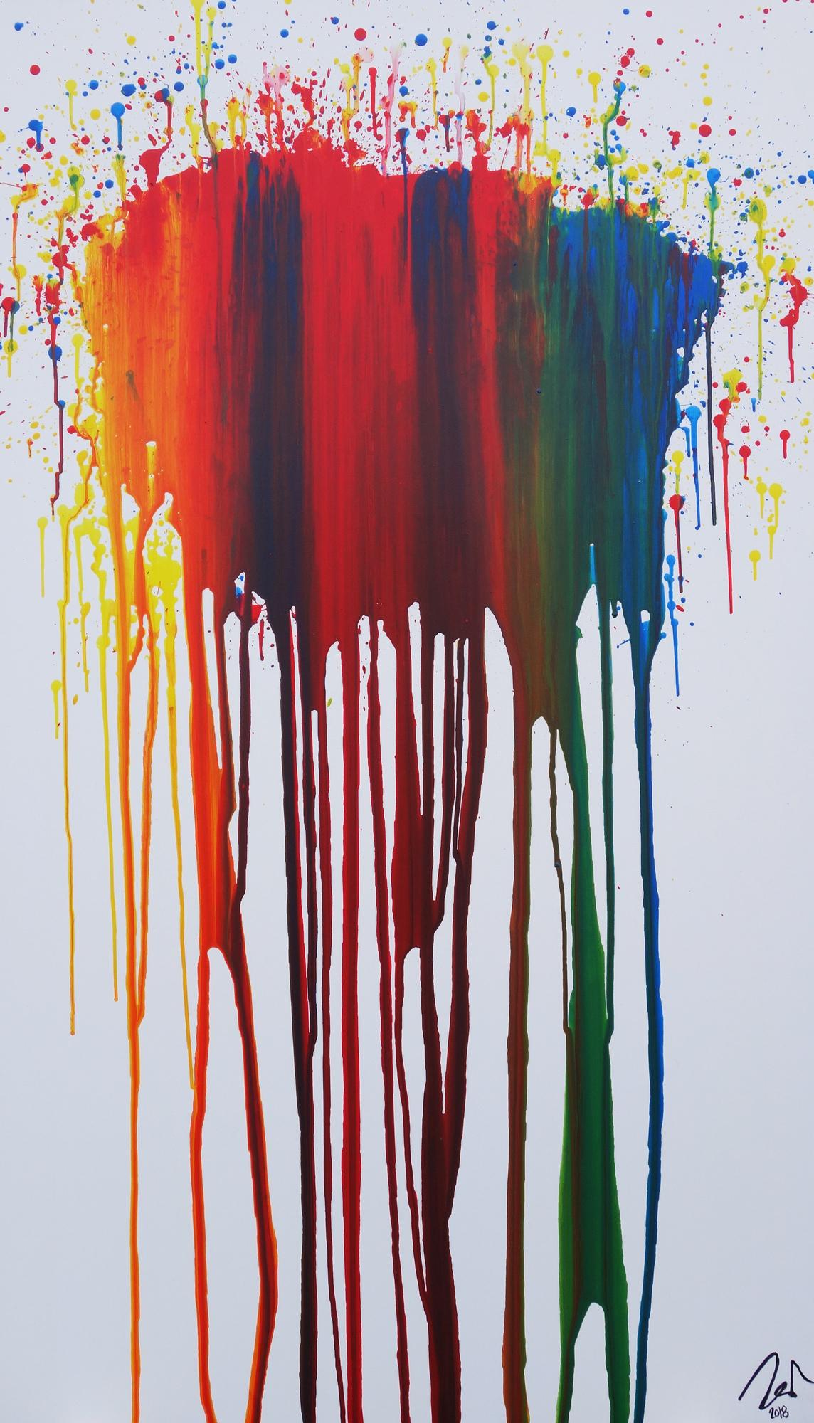 Abstraktes Acrylbild sehr bunt in Fließtechnik Fluidpainting zeitgenössisch modern im Hochformat