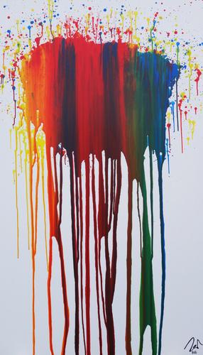 Abstraktes Acrylbild sehr bunt in Fließtechnik Fluidpainting zeitgenössisch modern im Hochformat